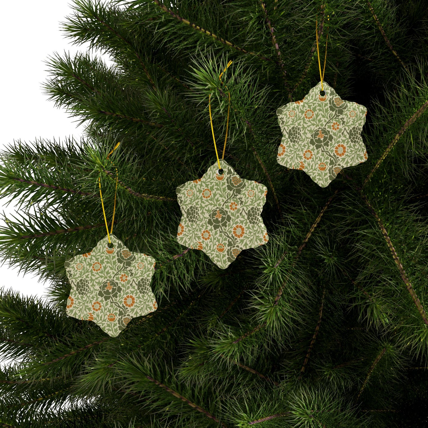 Ceramic Christmas Ornaments inspired by William Morris - Grafton Collection - Double Sided Print: 1pc, 3pcs, 5pcs, 10pcs