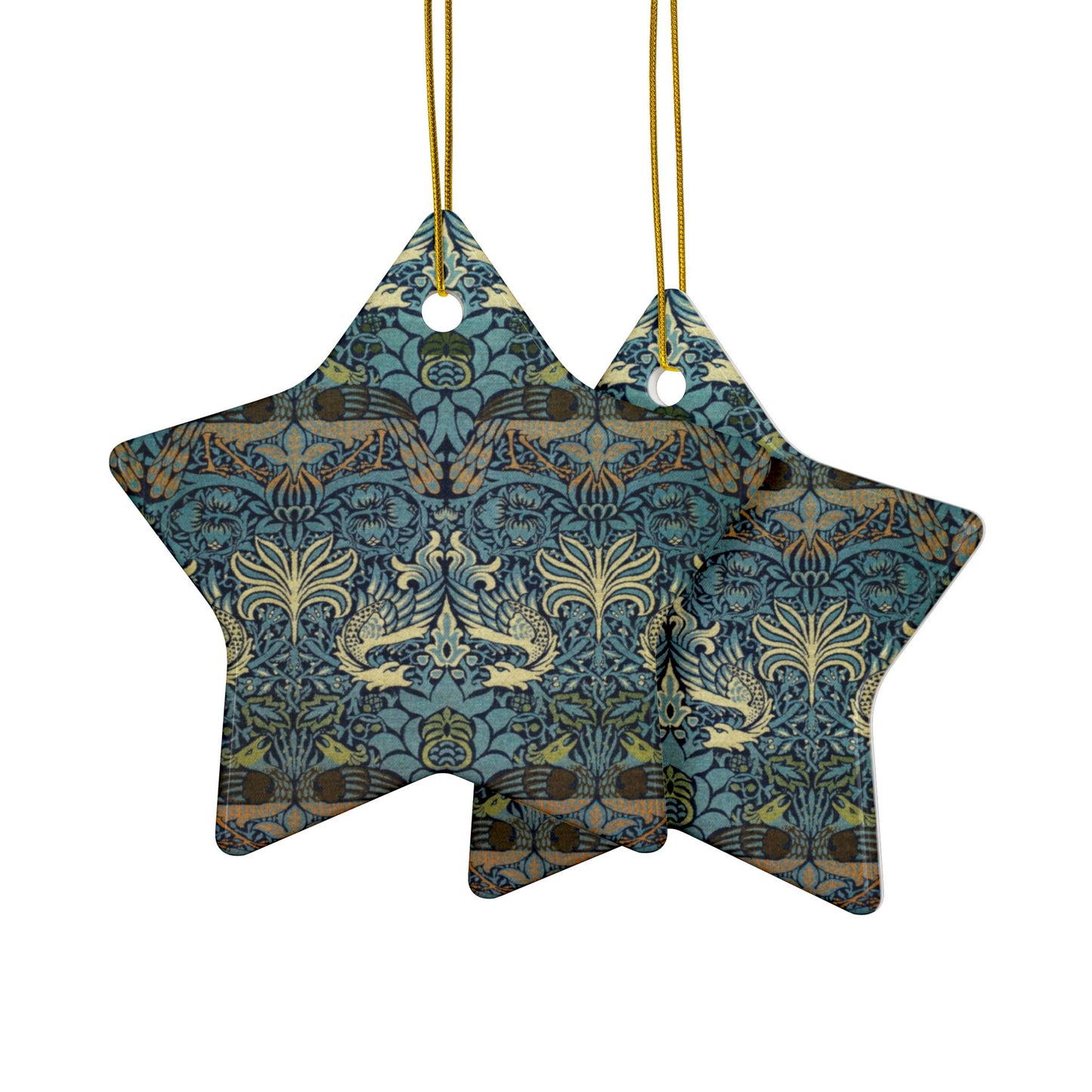 Ceramic Christmas Ornaments inspired by William Morris - Peacock & Dragon Collection - Double Sided Print: 1pc, 3pcs, 5pcs, 10pcs