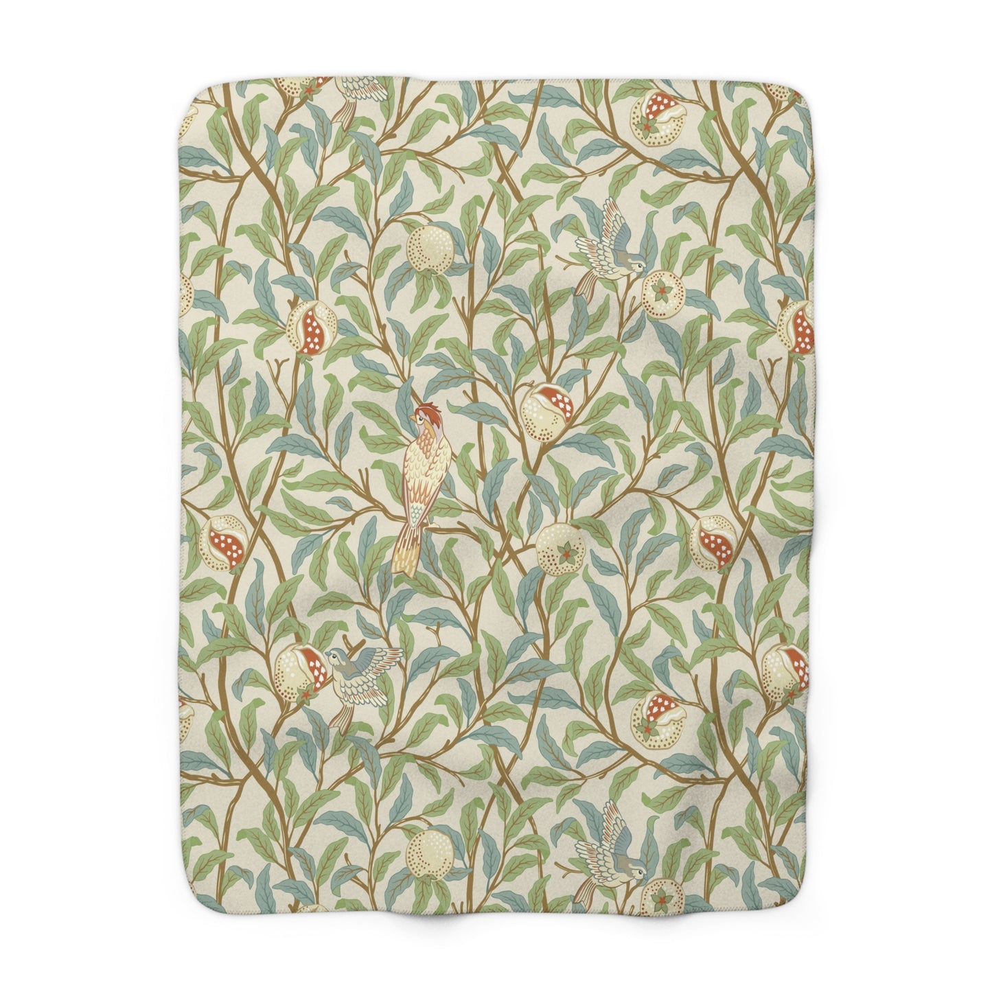 William Morris & Co Sherpa Fleece Blanket - Bird and Pomegranate Collection (Parchment)