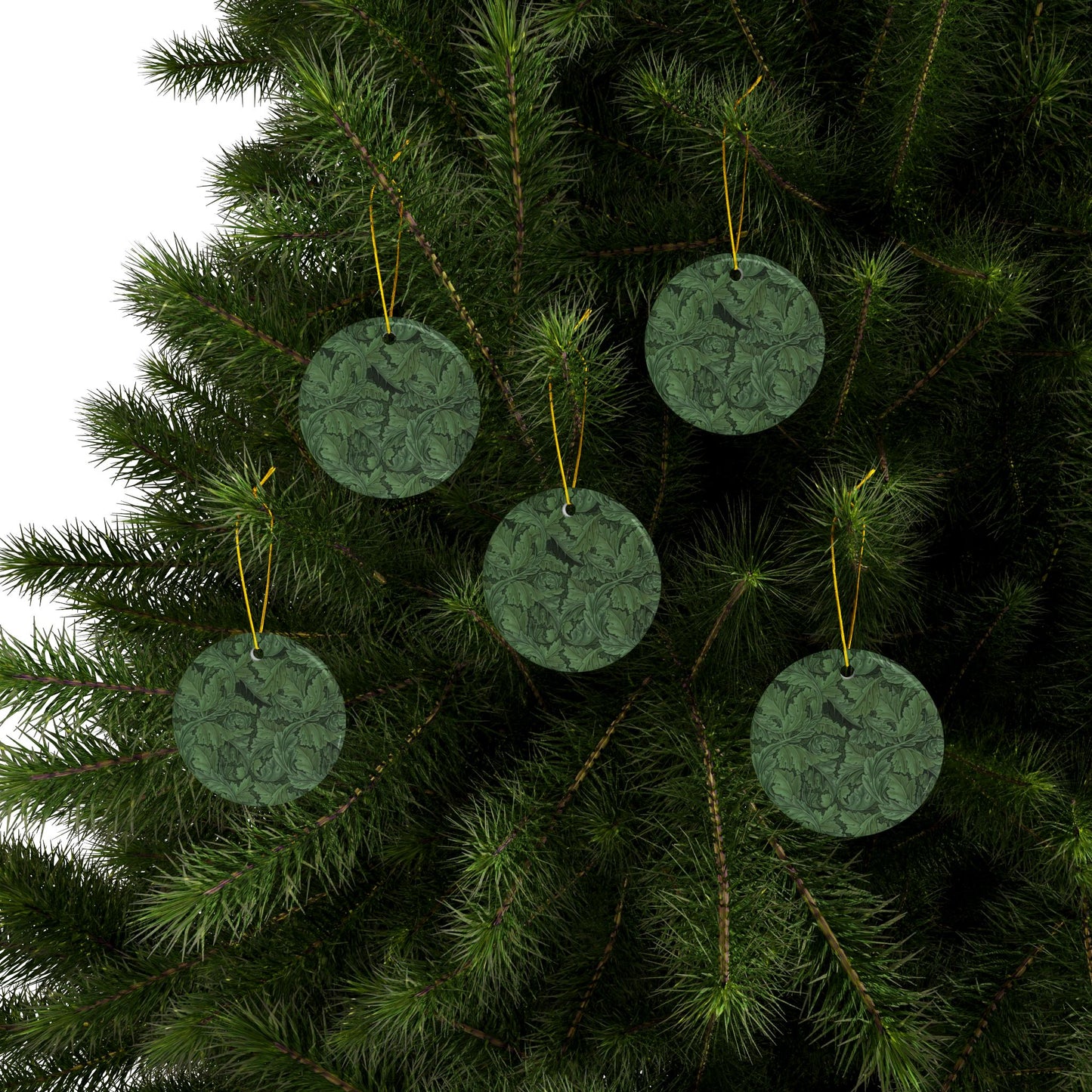 Ceramic Christmas Ornaments inspired by William Morris - Acanthus Collection (Green) - Double Sided Print: 1pc, 3pcs, 5pcs, 10pcs