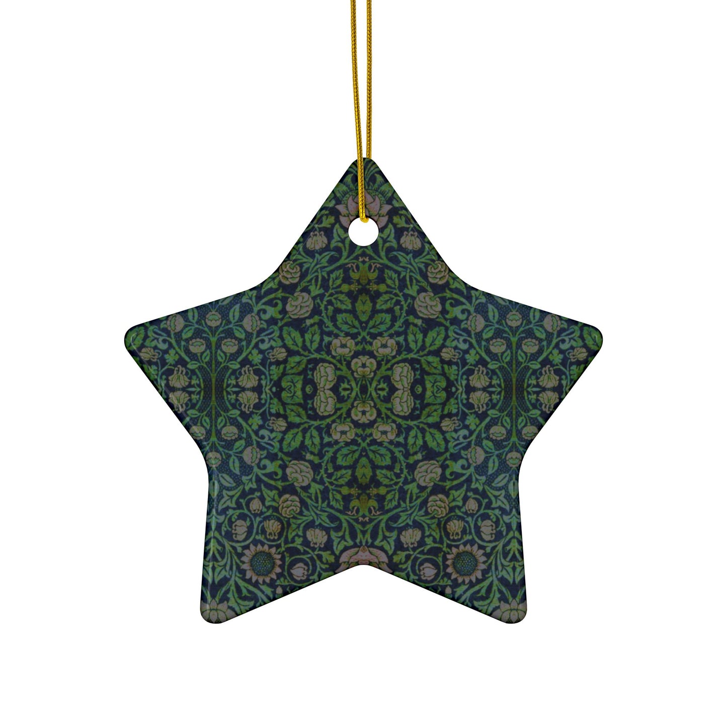 Ceramic Christmas Ornaments inspired by William Morris - Violet & Columbine Collection (Green) - Double Sided Print: 1pc, 3pcs, 5pcs, 10pcs