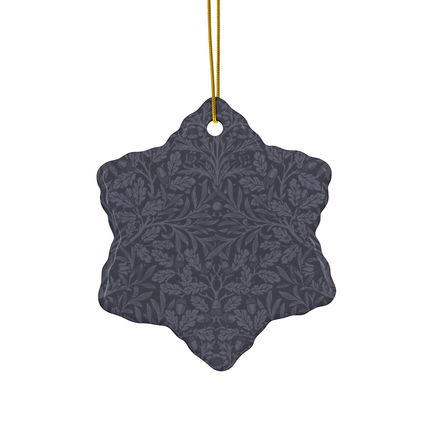 Ceramic Christmas Ornaments inspired by William Morris - Acorn & Oak Leaves (Smoky Blue) Collection - Double Sided Print: 1pc, 3pcs, 5pcs, 10pcs