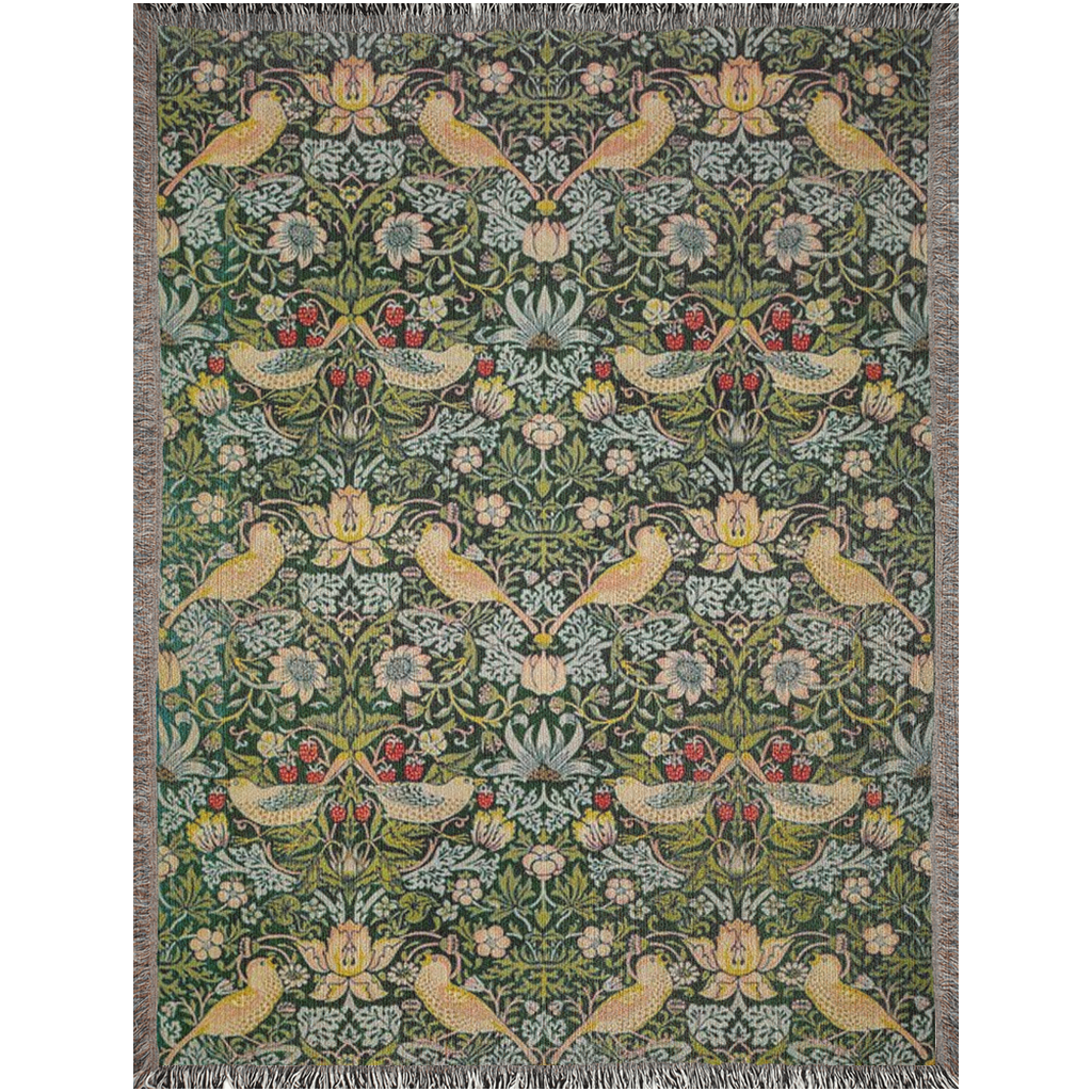 william-morris-co-woven-cotton-blanket-with-fringe-strawberry-thief-collection-ebony-4