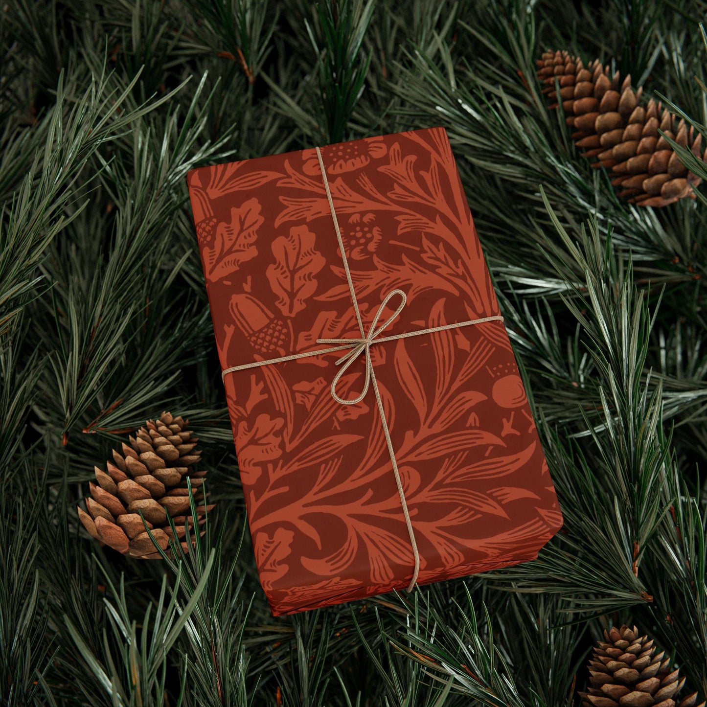 Christmas Wrapping Paper inspired by William Morris - Acorn & Oak Leaves Collection (Rust)