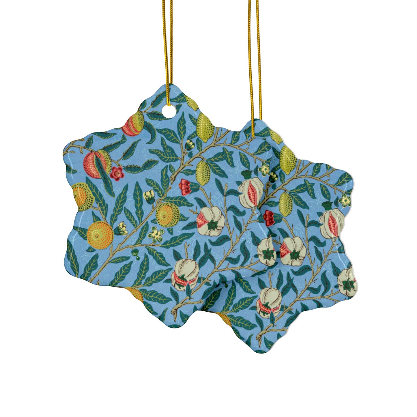 Ceramic Christmas Ornaments inspired by William Morris - Four Fruits Collection (Sky) - Double Sided Print: 1pc, 3pcs, 5pcs, 10pcs