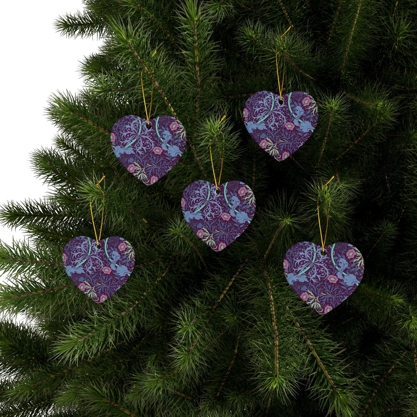 Ceramic Christmas Ornaments inspired by William Morris - Seaweed Collection (Pink Flower) - Double Sided Print: 1pc, 3pcs, 5pcs, 10pcs