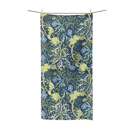 William Morris & Co Luxury Polycotton Towel - Seaweed Collection (Blue Flowers)