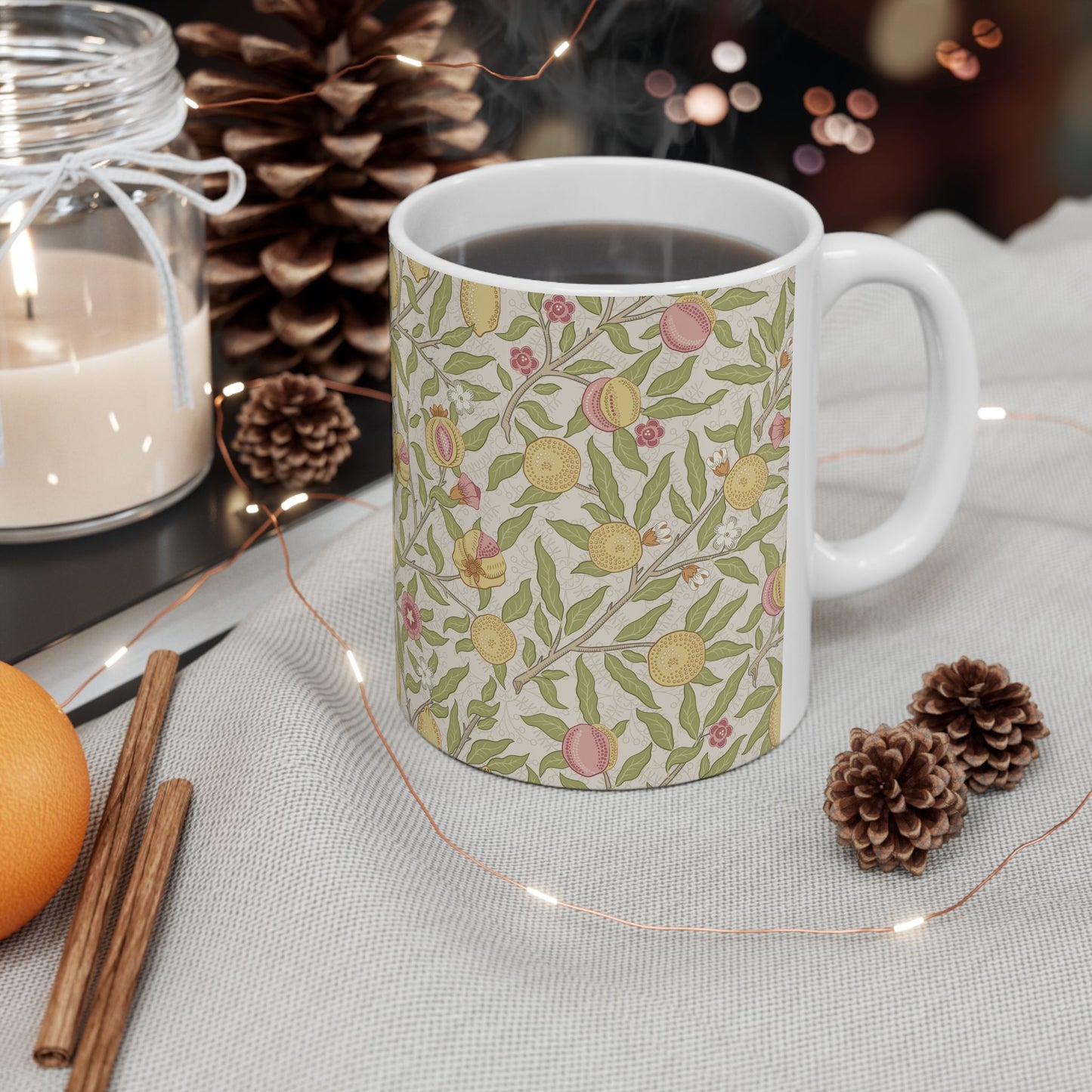 Ceramic Mug inspired by William Morris - Four Fruits Collection (Sand)