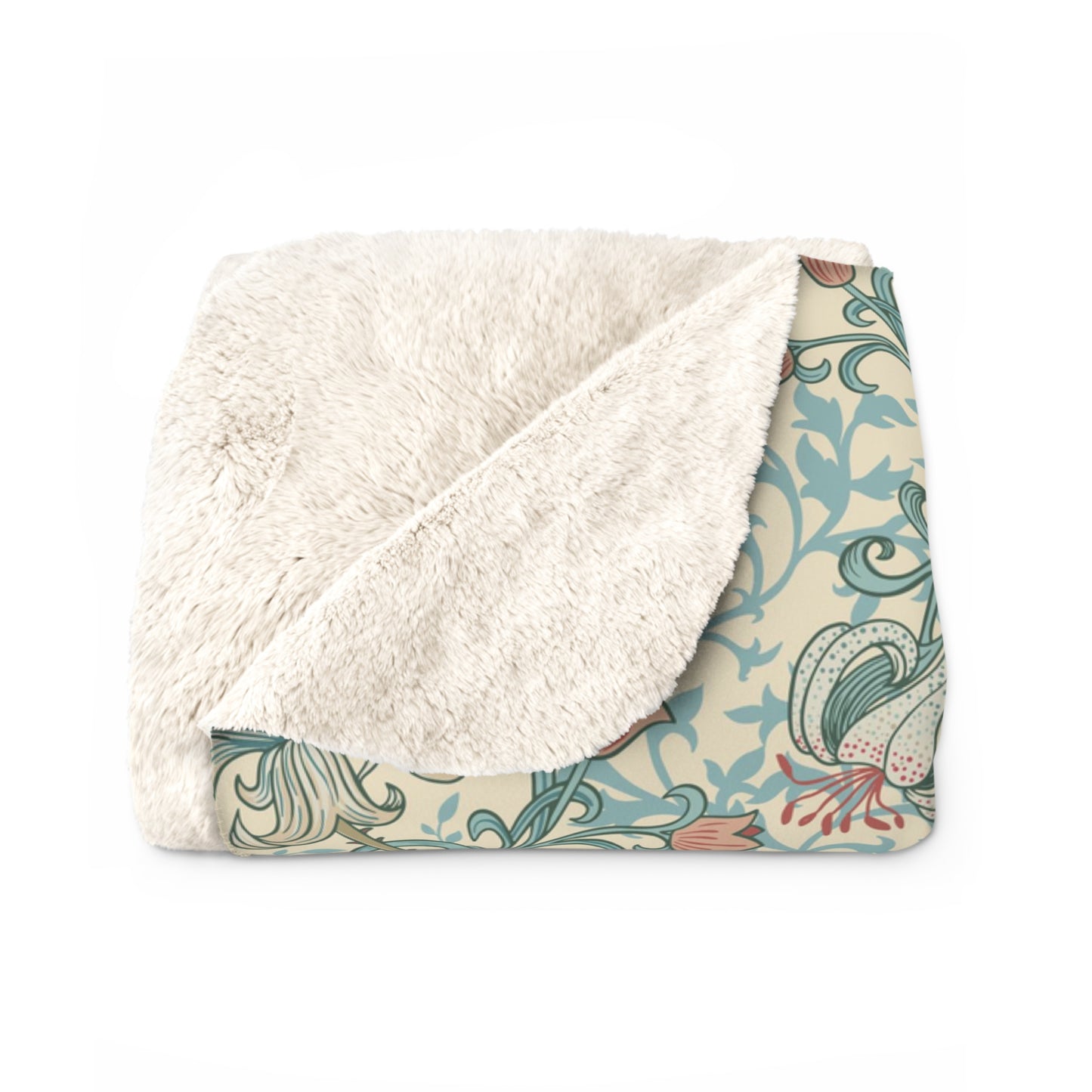 Sherpa Fleece Blanket inspired by William Morris - Golden Lily Collection (Mineral)