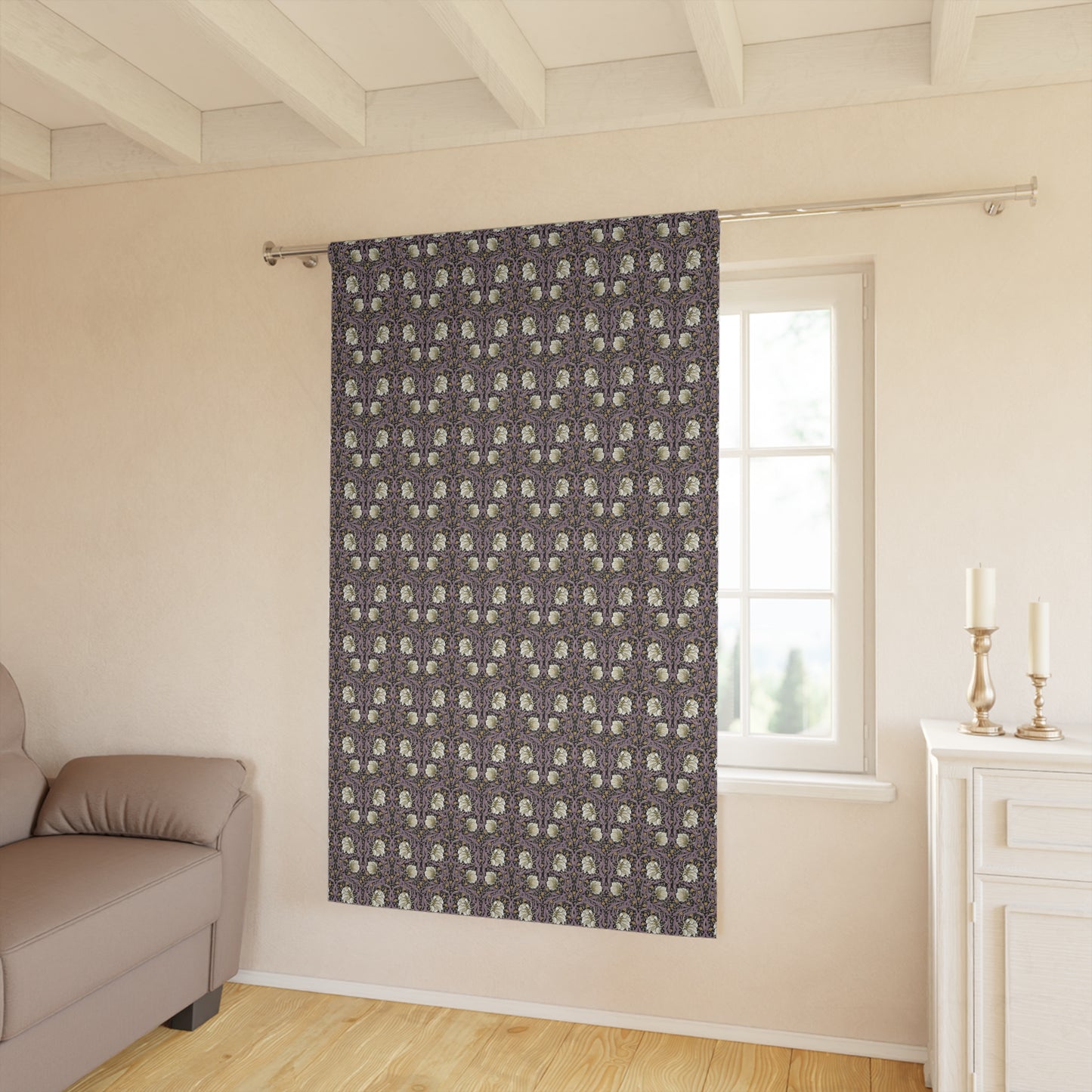 Blackout Window Curtain inspired by William Morris (1 Piece) - Pimpernel Collection (Rosewood)