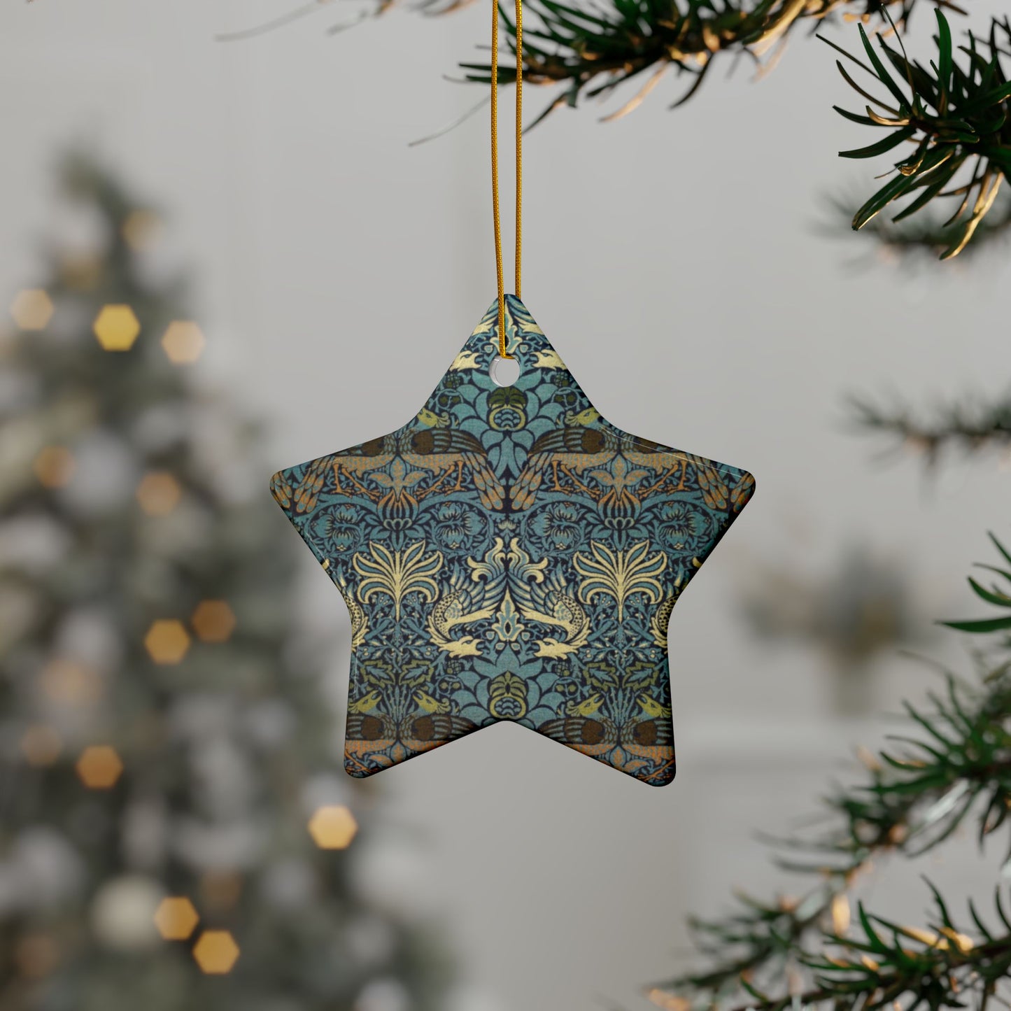 Ceramic Christmas Ornaments inspired by William Morris - Peacock & Dragon Collection - Double Sided Print: 1pc, 3pcs, 5pcs, 10pcs