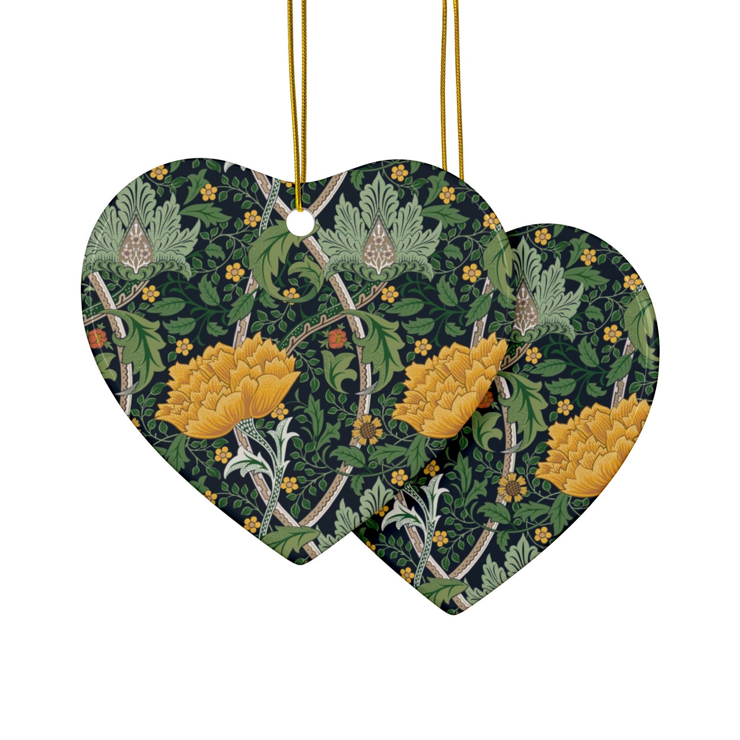 Ceramic Christmas Ornaments inspired by William Morris - Chrysanthemum Collection (Yellow) - Double Sided Print: 1pc, 3pcs, 5pcs, 10pcs