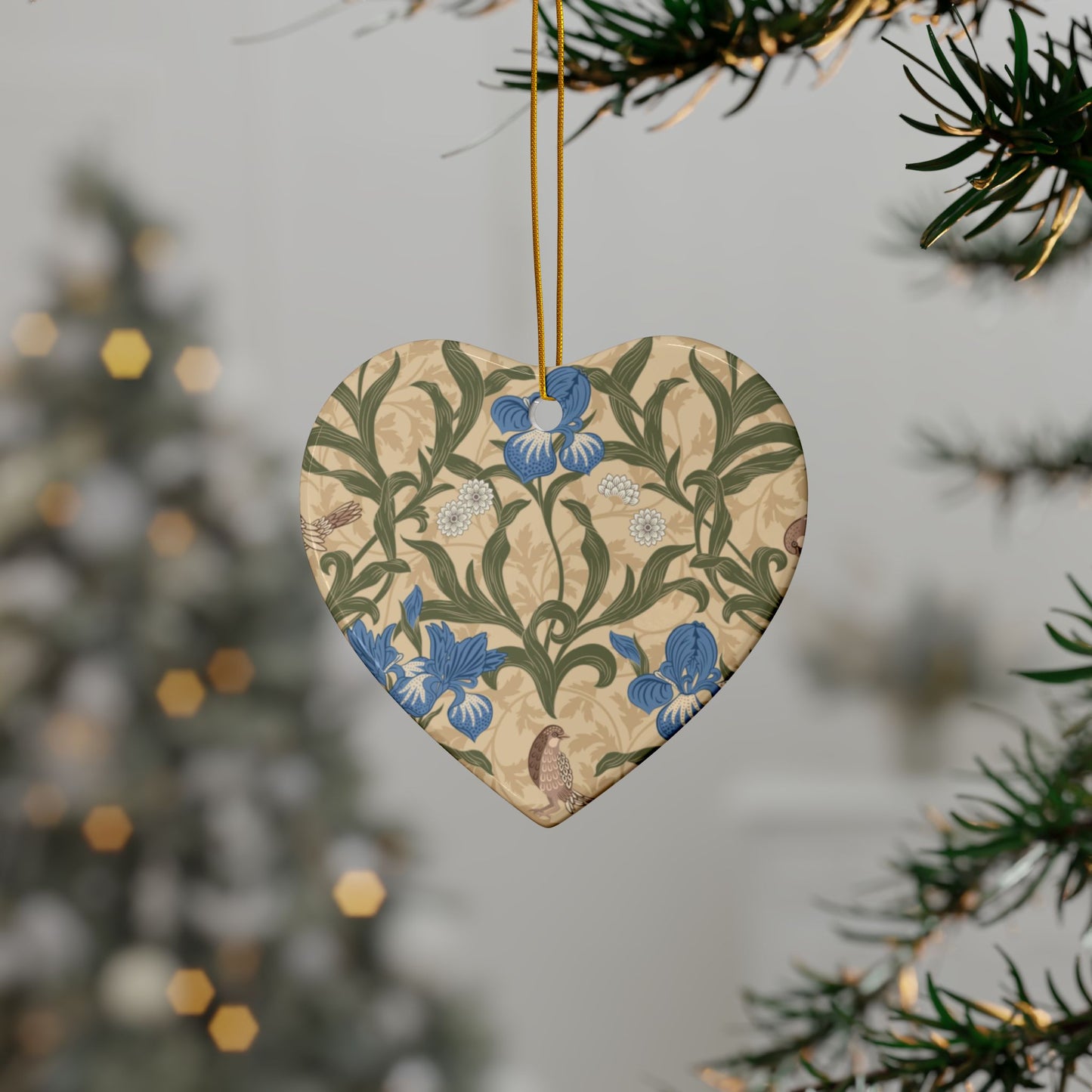 Ceramic Christmas Ornaments inspired by William Morris - Blue Iris Collection - Double Sided Print: 1pc, 3pcs, 5pcs, 10pcs