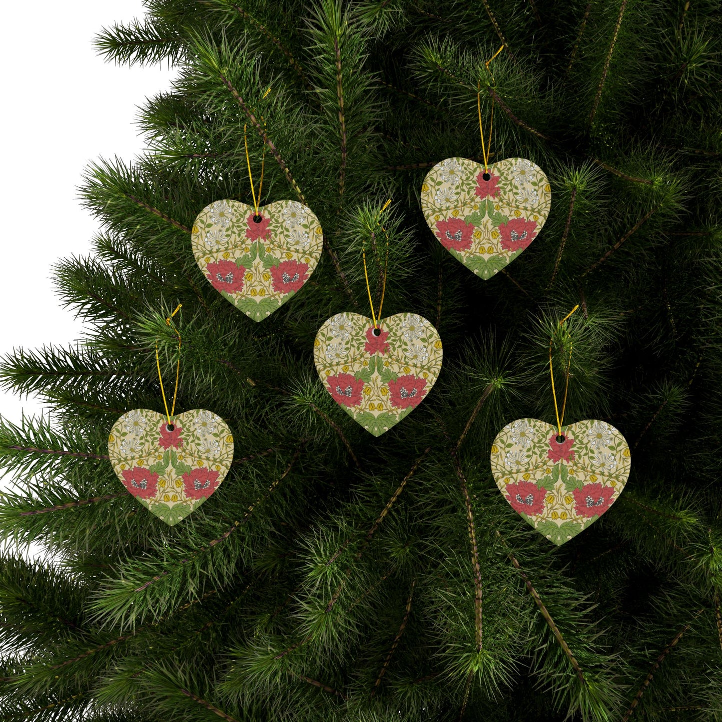 Ceramic Christmas Ornaments inspired by William Morris - Honeysuckle Collection (Summer) - Double Sided Print: 1pc, 3pcs, 5pcs, 10pcs