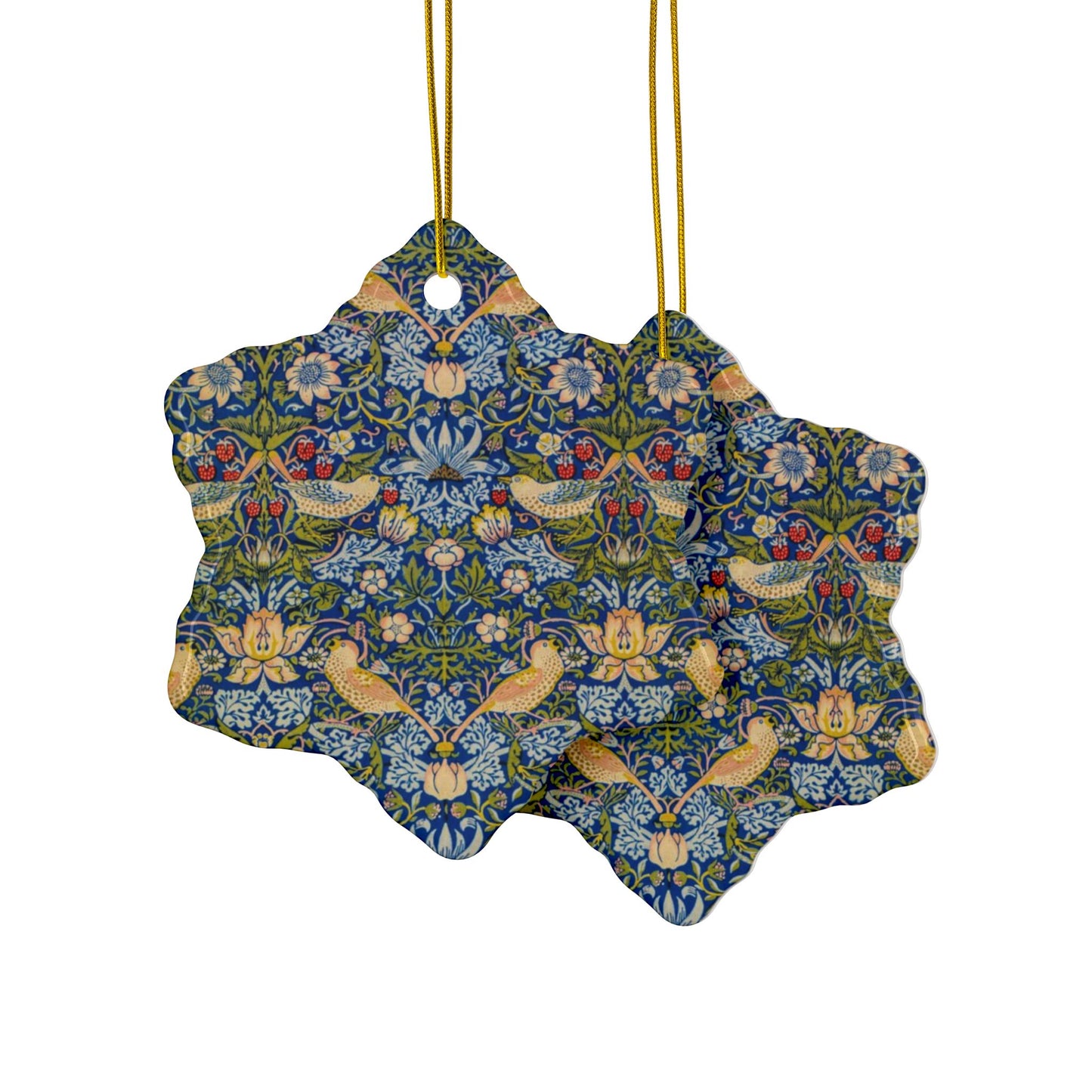 Ceramic Christmas Ornaments inspired by William Morris - Strawberry Thief Collection (Indigo) - Double Sided Print: 1pc, 3pcs, 5pcs, 10pcs