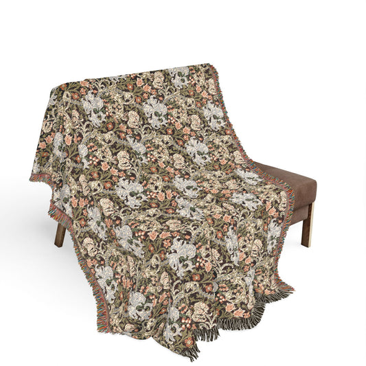 Woven Cotton Blanket inspired by William Morris - Golden Lily Collection (Midnight)