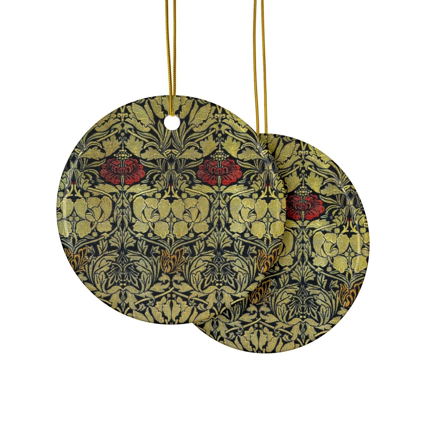 Ceramic Christmas Ornaments inspired by William Morris - Tulip & Rose Collection - Double Sided Print: 1pc, 3pcs, 5pcs, 10pcs