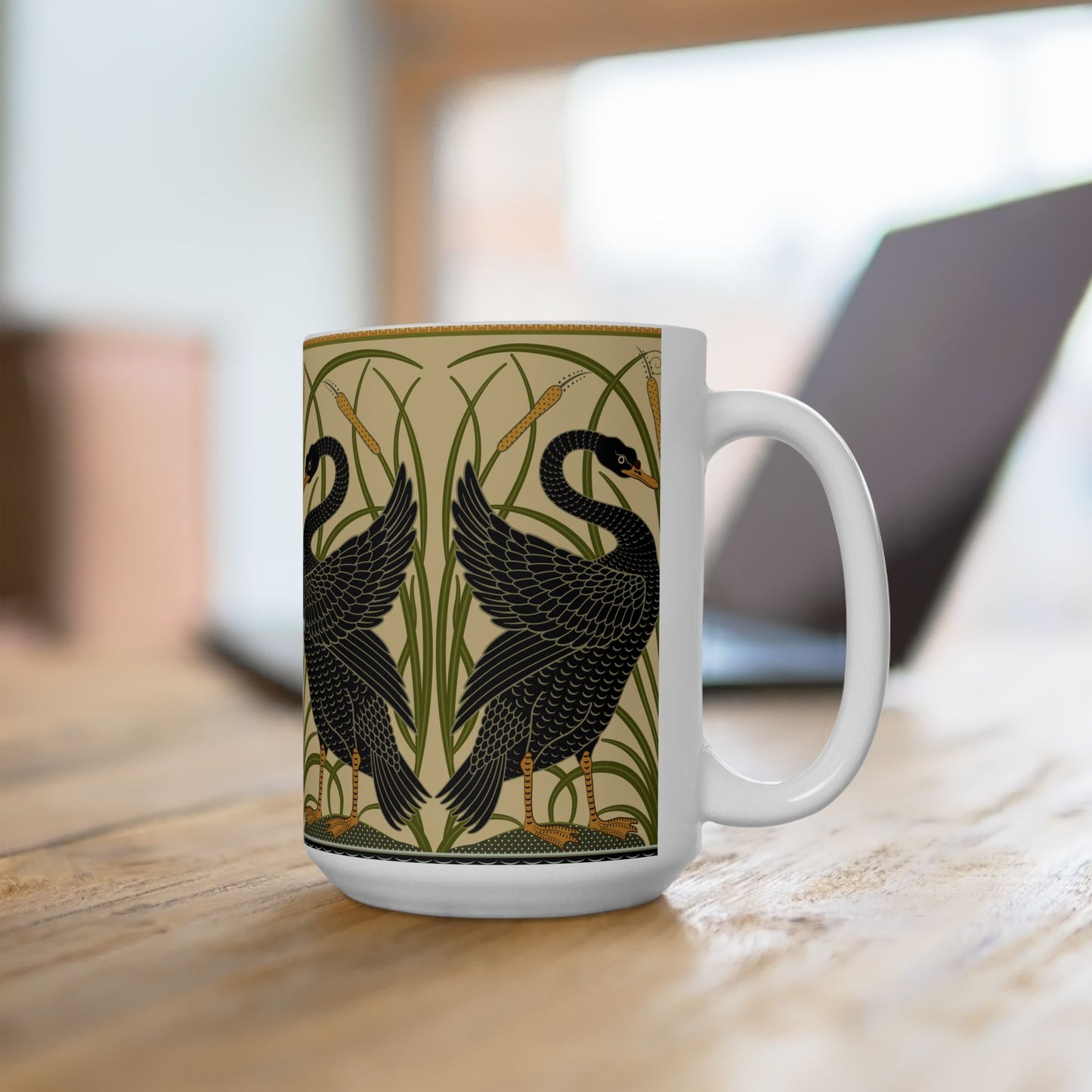 Ceramic Mug inspired by William Morris - Black Swan Collection (Cygnus Aatratus)