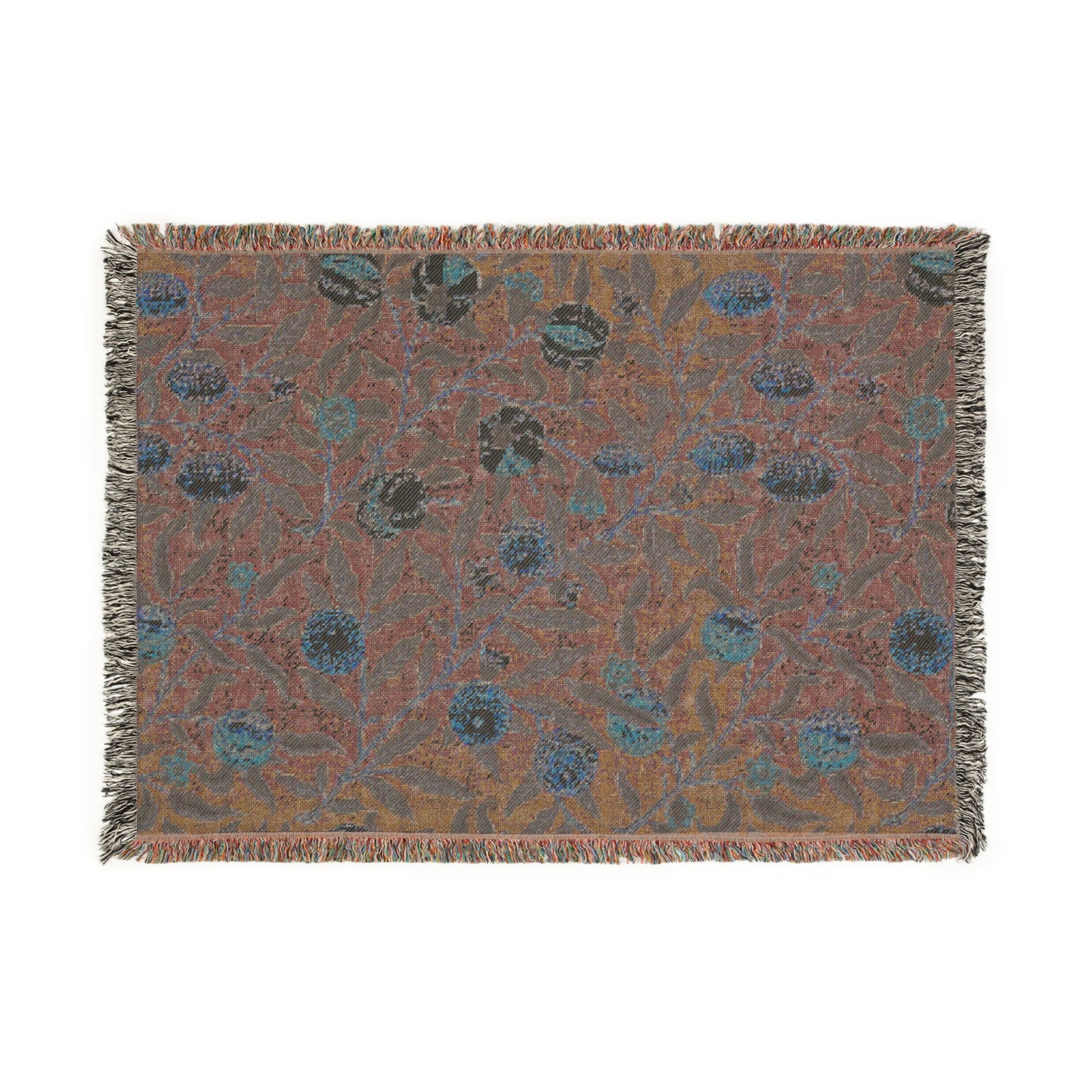 Woven Cotton Blanket inspired by William Morris - Four Fruits Collection (Sky)