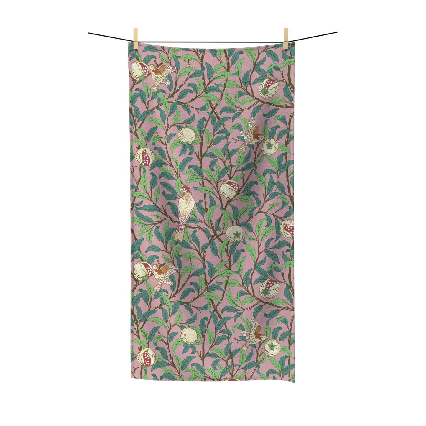 William Morris & Co Luxury Polycotton Towel - Bird and Pomegranate Collection (Rosella)