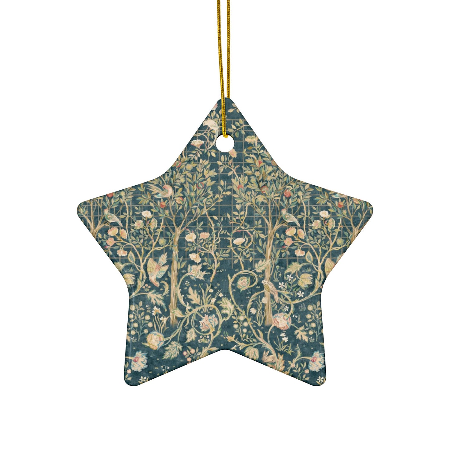 Ceramic Christmas Ornaments inspired by William Morris - Melsetter Collection (Evergreen Teal) - Double Sided Print: 1pc, 3pcs, 5pcs, 10pcs