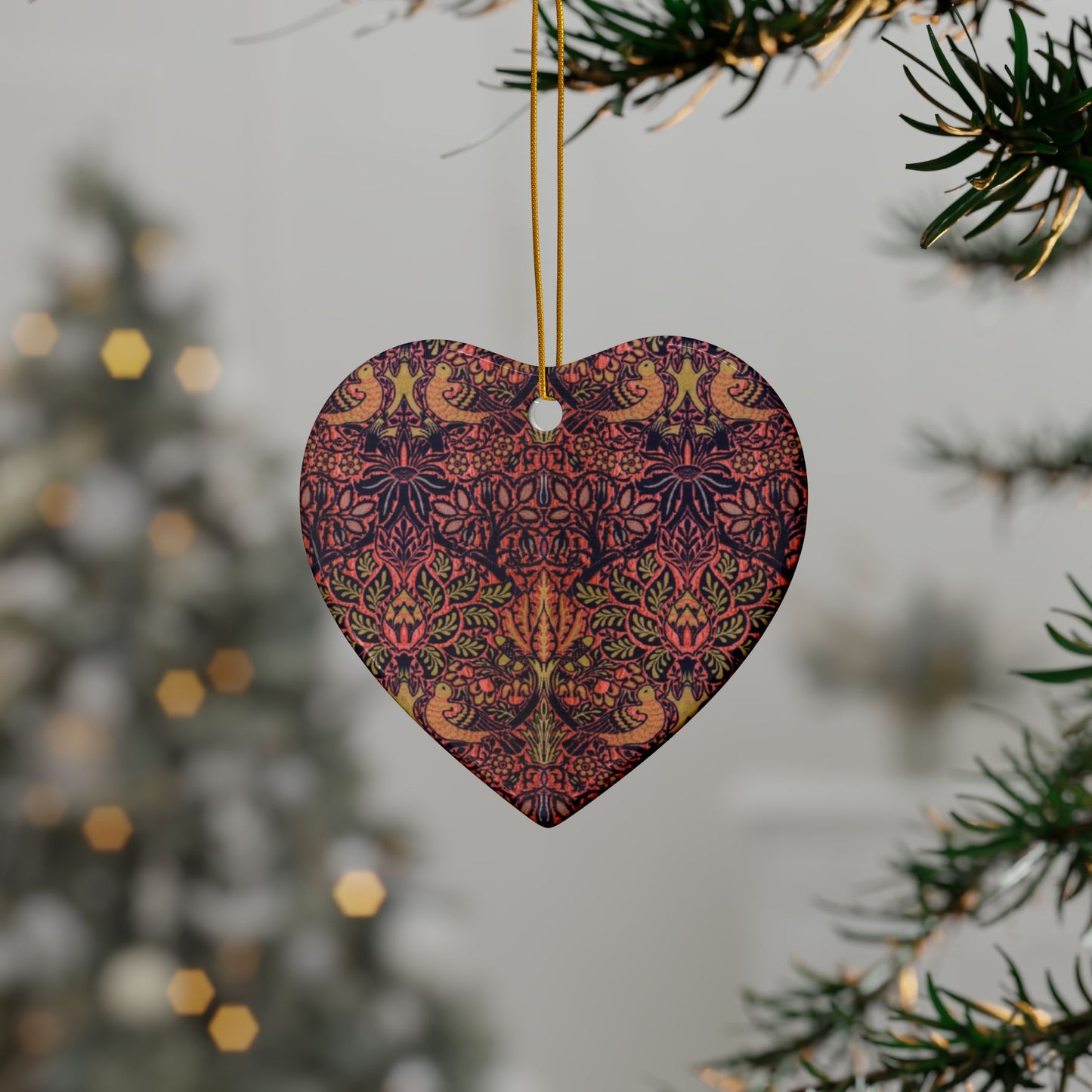 Ceramic Christmas Ornaments inspired by William Morris - Dove & Rose Collection - Double Sided Print: 1pc, 3pcs, 5pcs, 10pcs