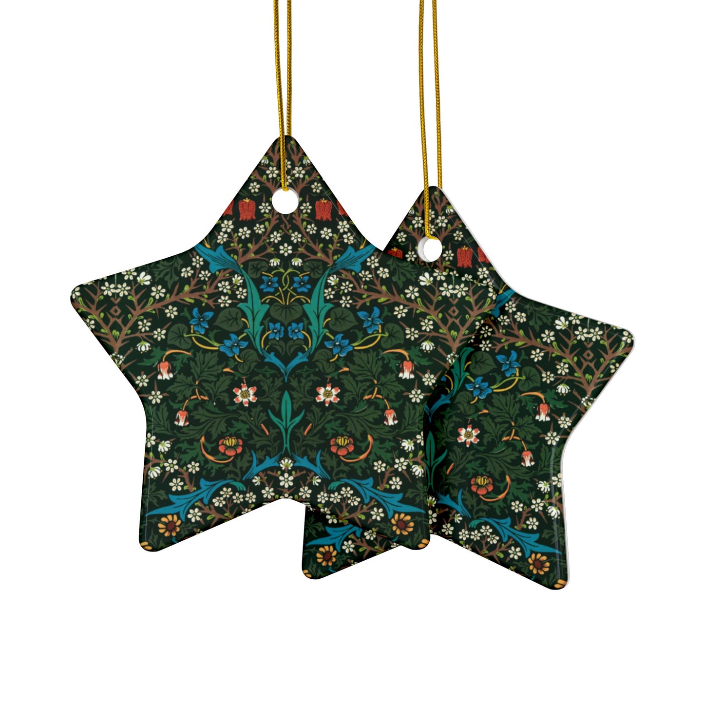 Ceramic Christmas Ornaments inspired by William Morris - Tulip Collection - Double Sided Print: 1pc, 3pcs, 5pcs, 10pcs