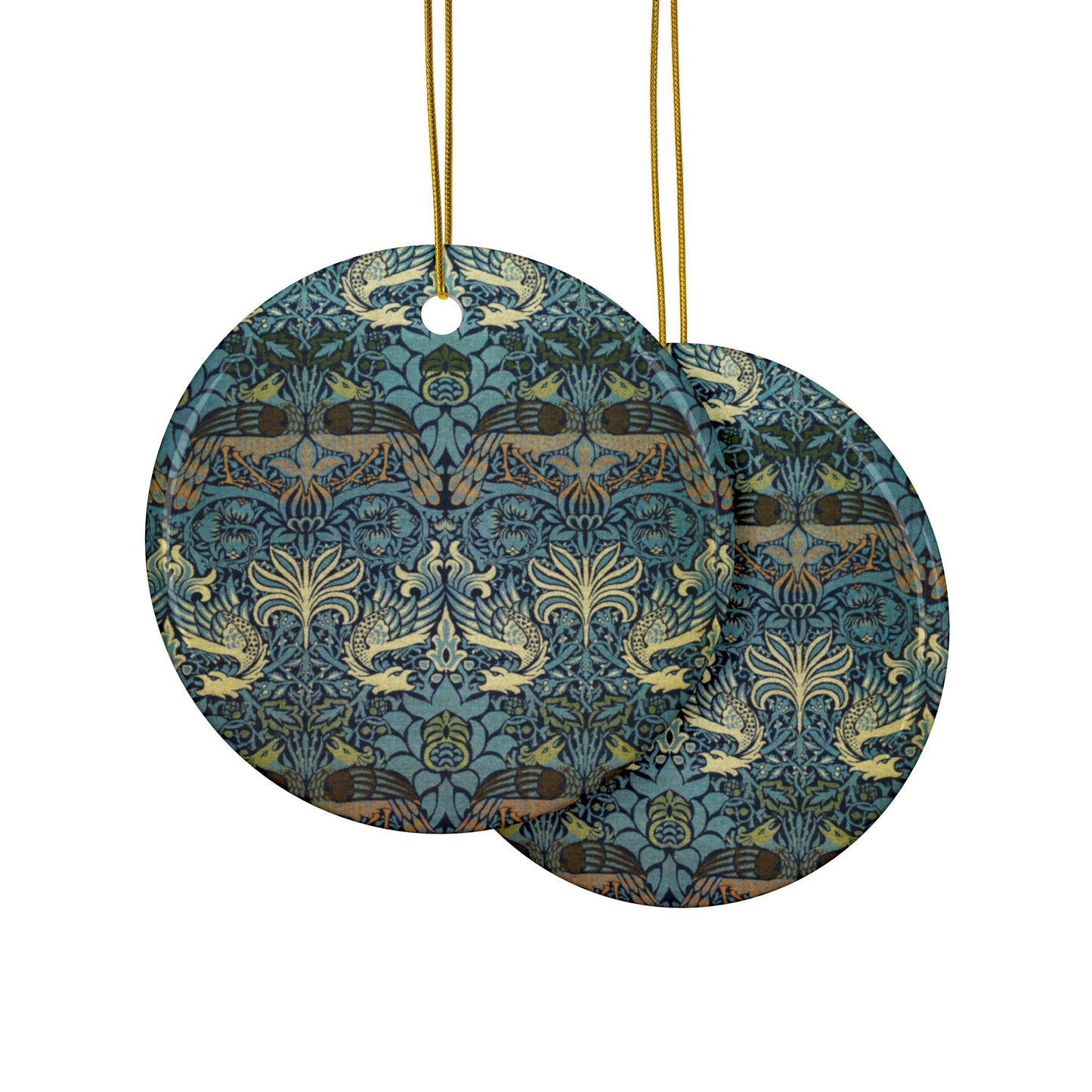 Ceramic Christmas Ornaments inspired by William Morris - Peacock & Dragon Collection - Double Sided Print: 1pc, 3pcs, 5pcs, 10pcs