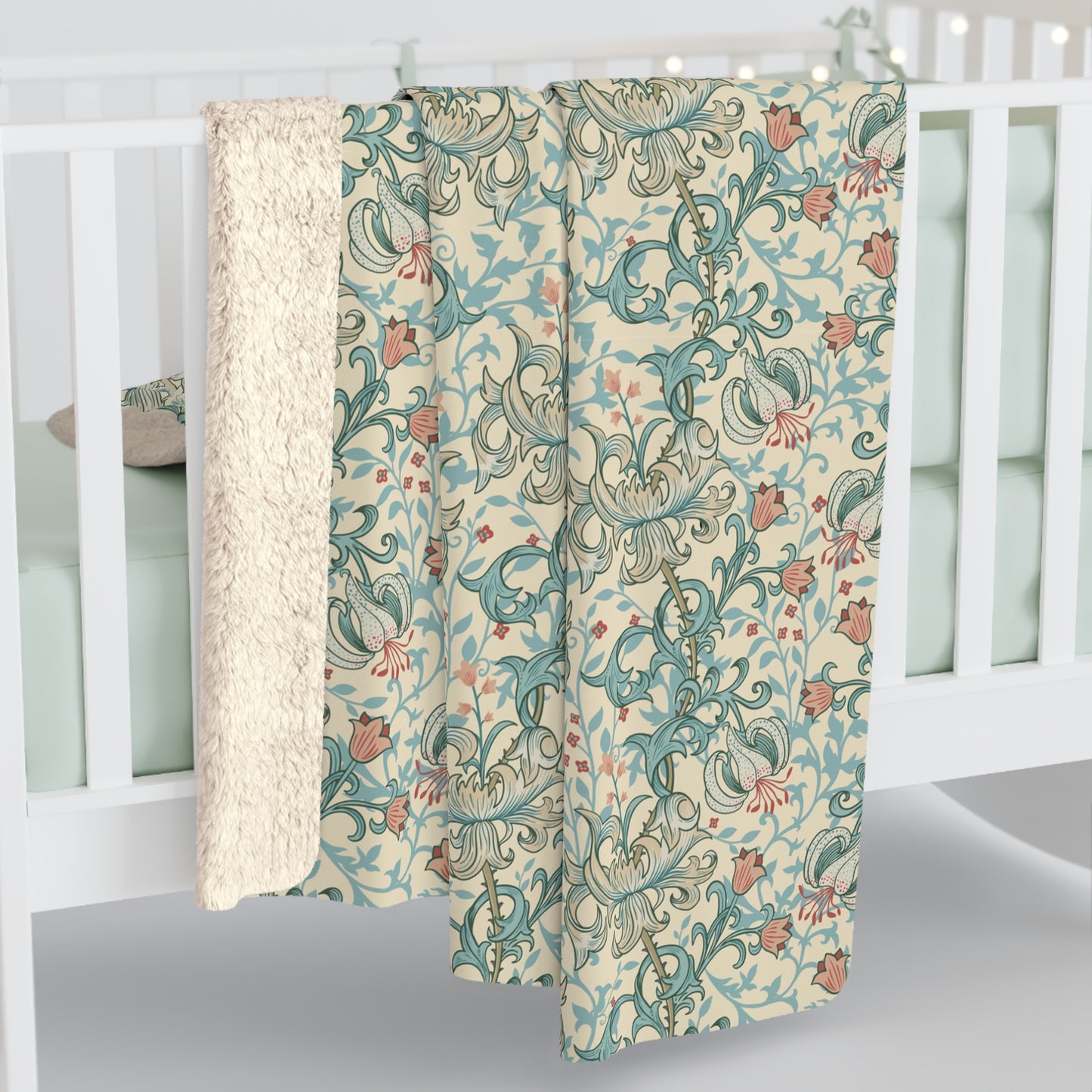 Sherpa Fleece Blanket inspired by William Morris - Golden Lily Collection (Mineral)