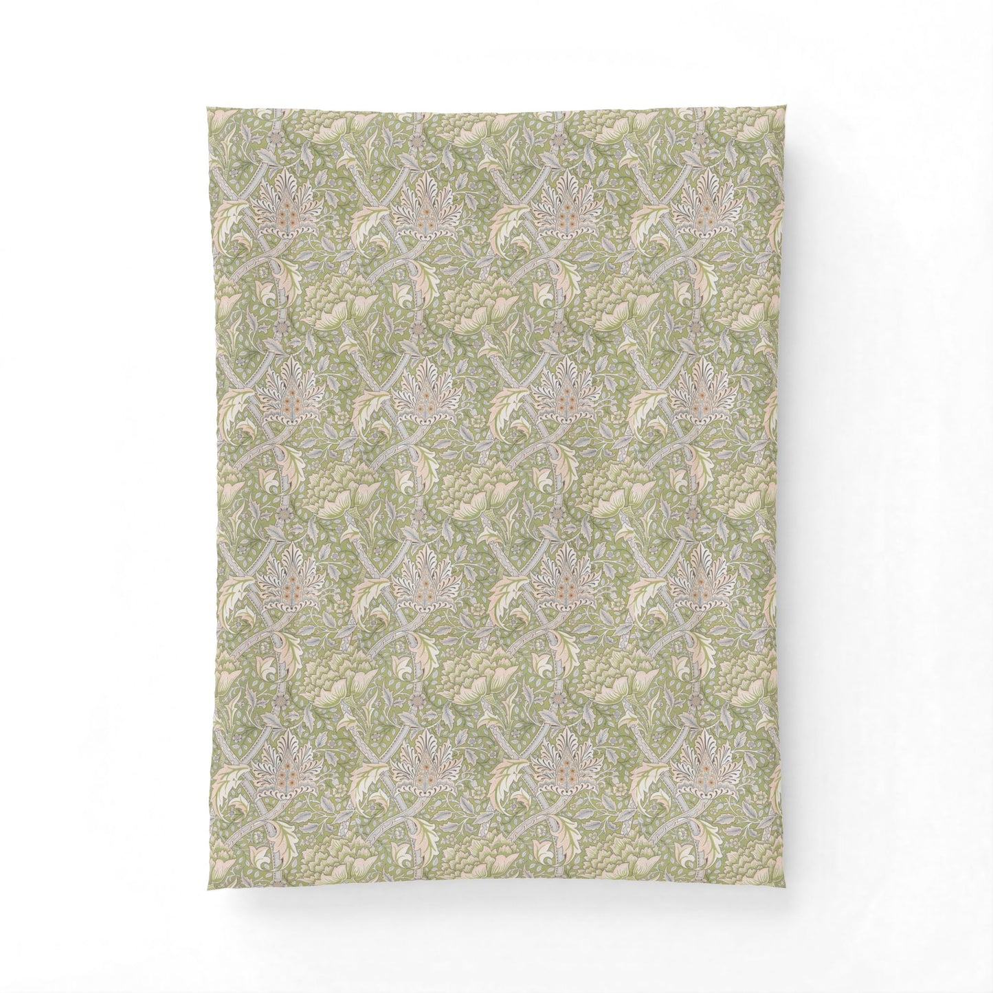 Floral Vine Cotton Comforter — Sage Green Botanical Duvet Cover