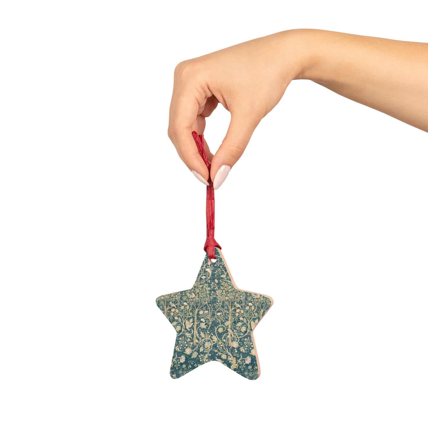 Wooden Christmas Ornaments inspired by William Morris - Melsetter Collection (Evergreen Teal)