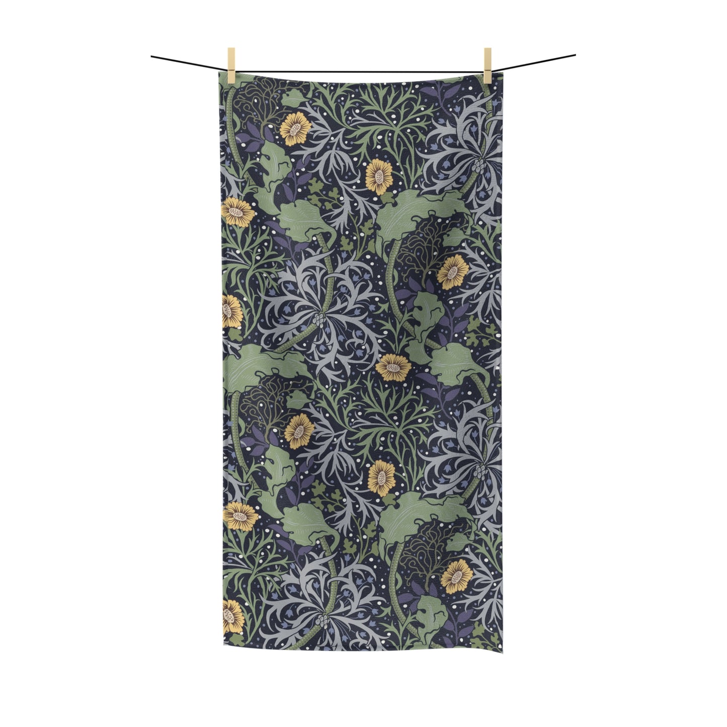 Luxury Polycotton Towel inspired by William Morris - Seaweed Collection (Yellow Flowers)