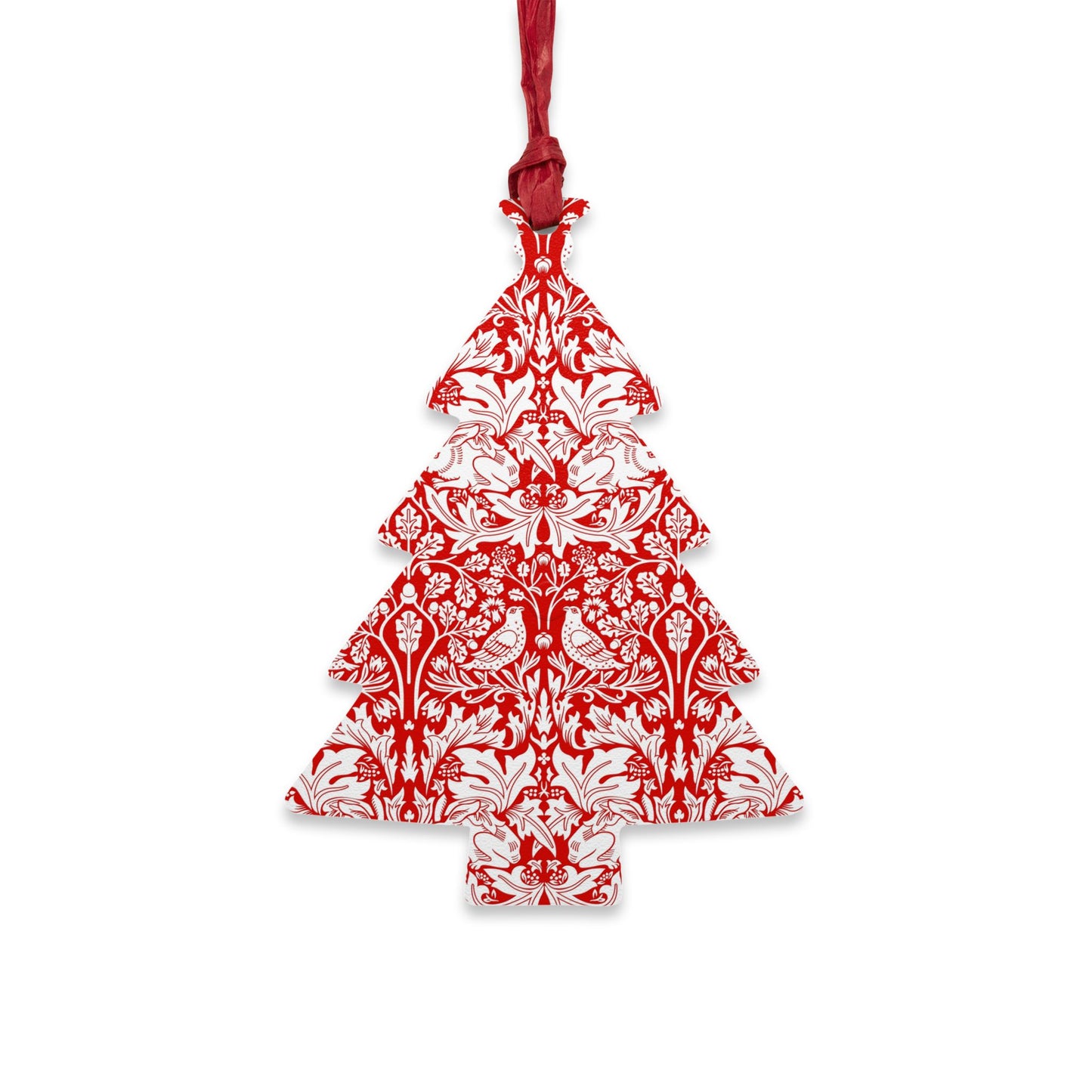 Wooden Christmas Ornaments inspired by William Morris - Brer Rabbit Collection (Red)