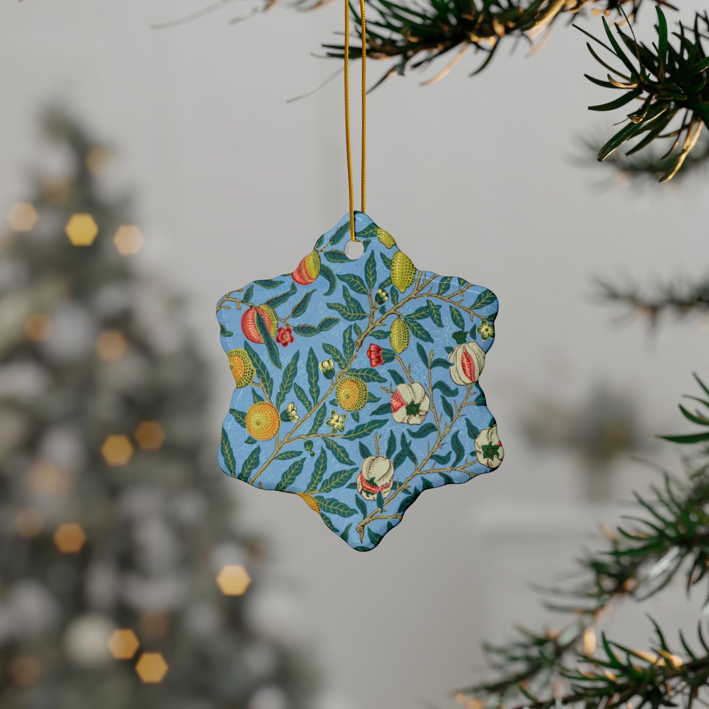 Ceramic Christmas Ornaments inspired by William Morris - Four Fruits Collection (Sky) - Double Sided Print: 1pc, 3pcs, 5pcs, 10pcs