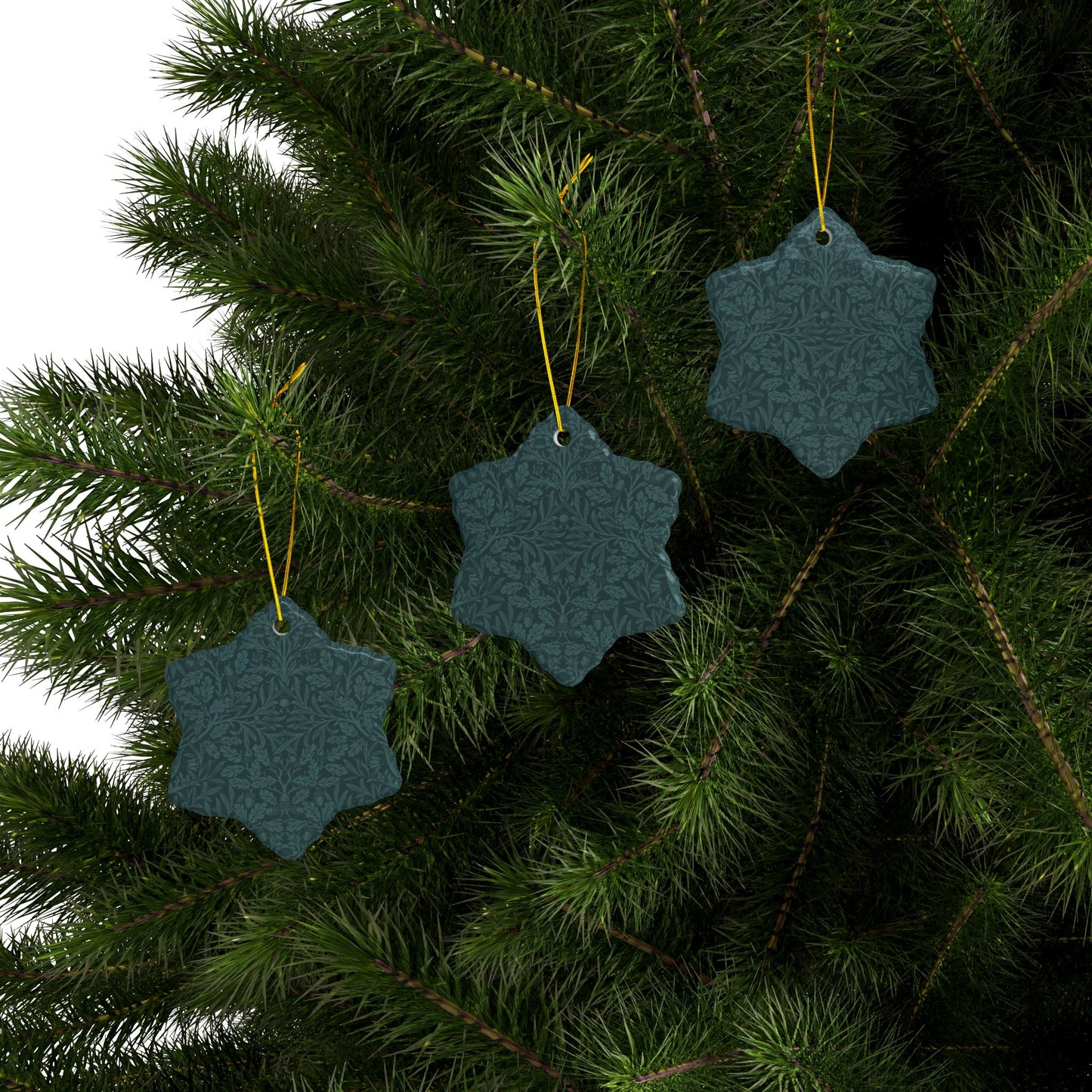 Ceramic Christmas Ornaments inspired by William Morris - Acorn & Oak Leaves (Teal) Collection - Double Sided Print: 1pc, 3pcs, 5pcs, 10pcs