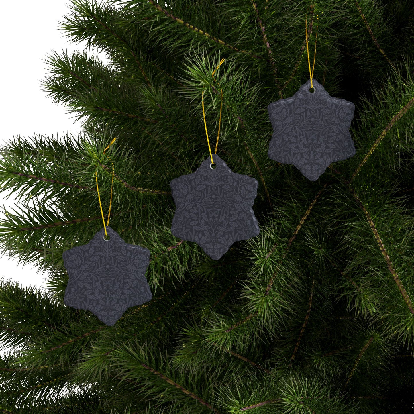 Ceramic Christmas Ornaments inspired by William Morris - Acorn & Oak Leaves (Smoky Blue) Collection - Double Sided Print: 1pc, 3pcs, 5pcs, 10pcs