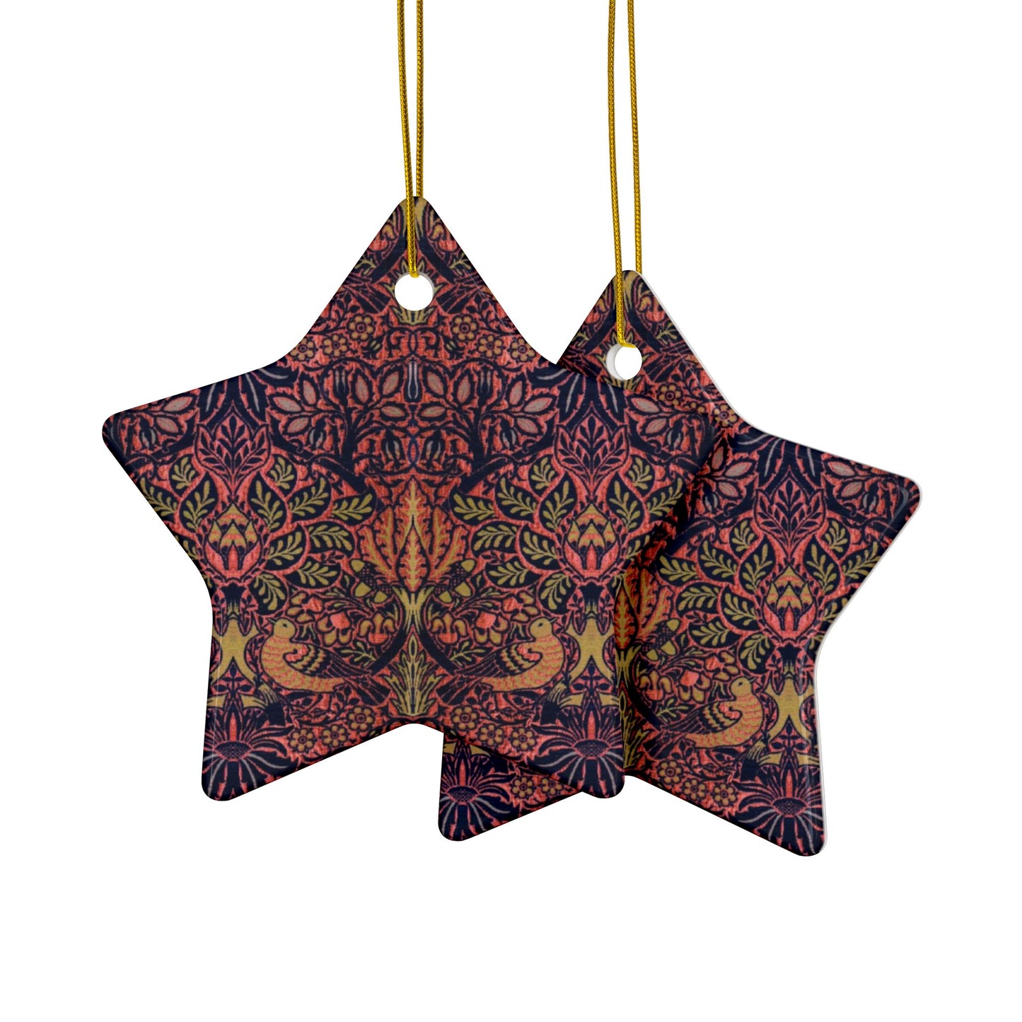 Ceramic Christmas Ornaments inspired by William Morris - Dove & Rose Collection - Double Sided Print: 1pc, 3pcs, 5pcs, 10pcs