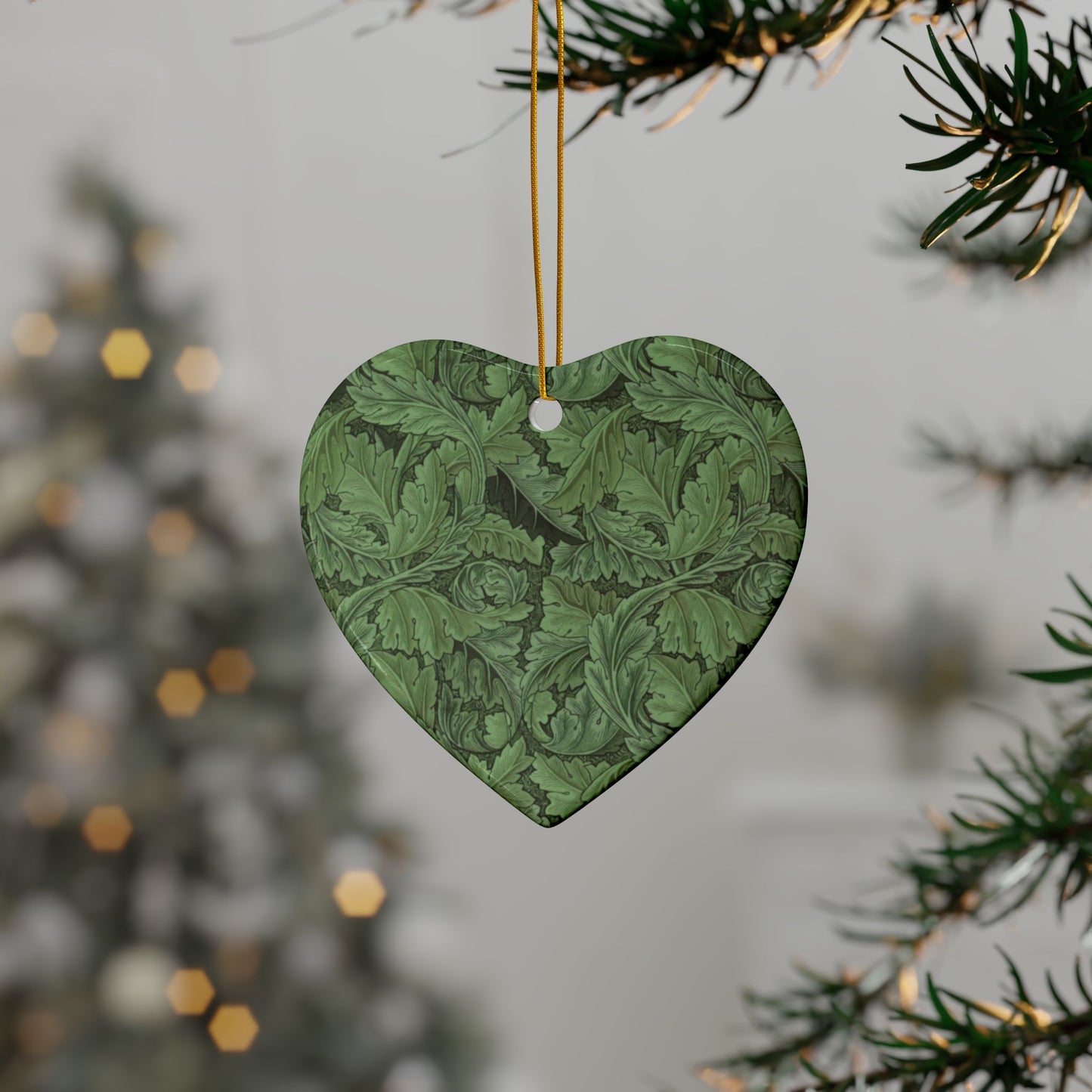 Ceramic Christmas Ornaments inspired by William Morris - Acanthus Collection (Green) - Double Sided Print: 1pc, 3pcs, 5pcs, 10pcs