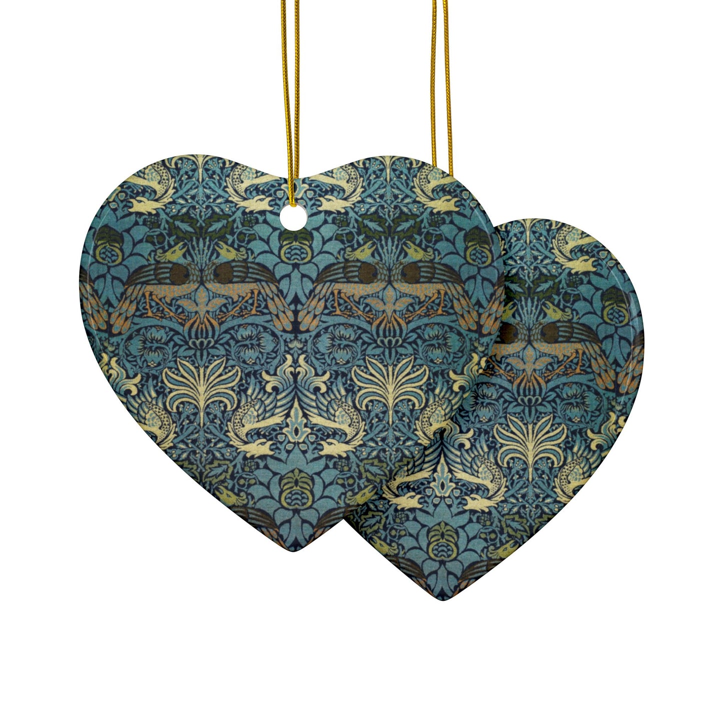Ceramic Christmas Ornaments inspired by William Morris - Peacock & Dragon Collection - Double Sided Print: 1pc, 3pcs, 5pcs, 10pcs