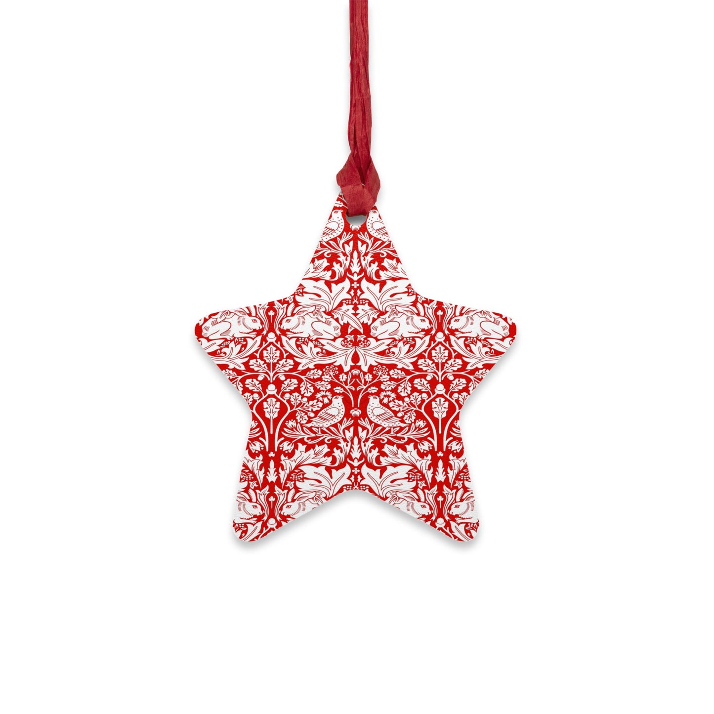 Wooden Christmas Ornaments inspired by William Morris - Brer Rabbit Collection (Red)