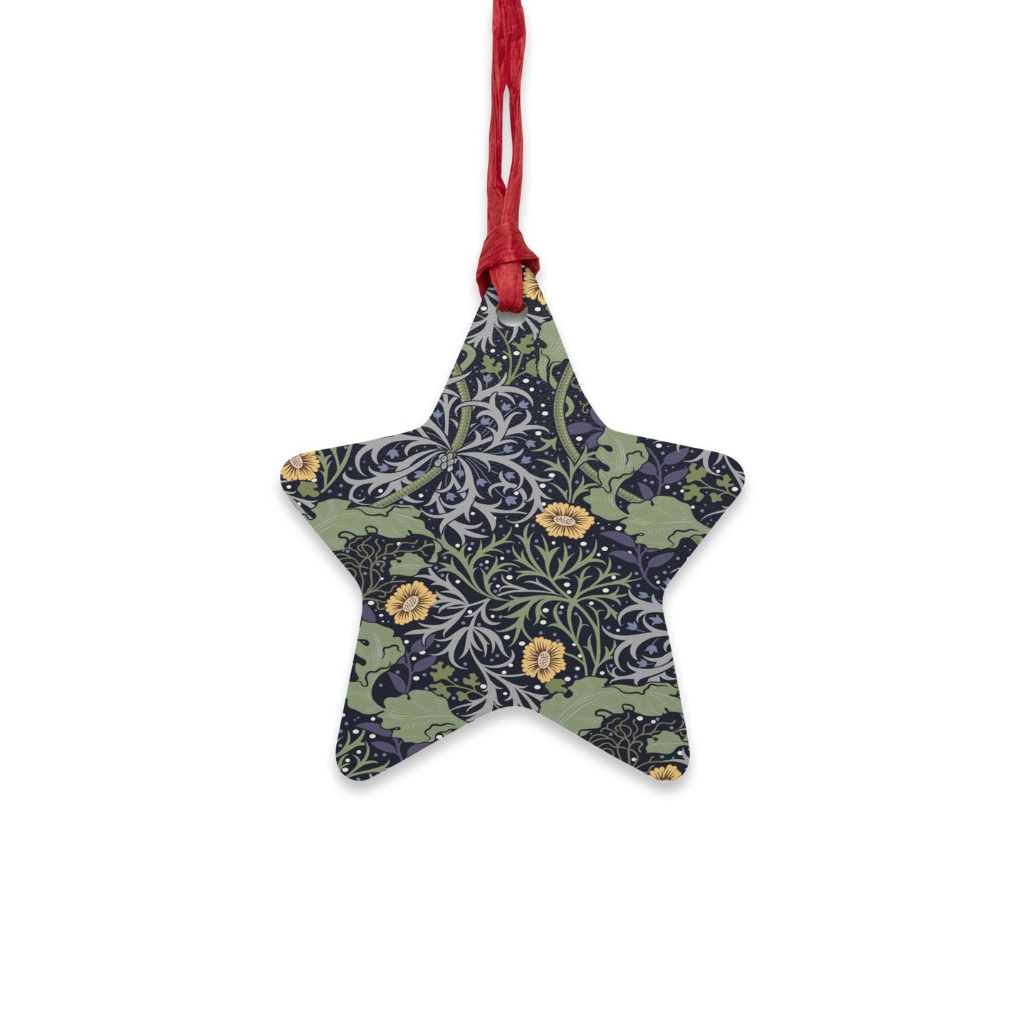 Wooden Christmas Ornaments inspired by William Morris - Seaweed Collection (Yellow Flower)