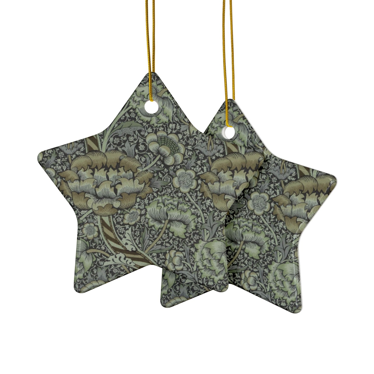 Ceramic Christmas Ornaments inspired by William Morris - Wandle Collection (Grey) - Double Sided Print: 1pc, 3pcs, 5pcs, 10pcs