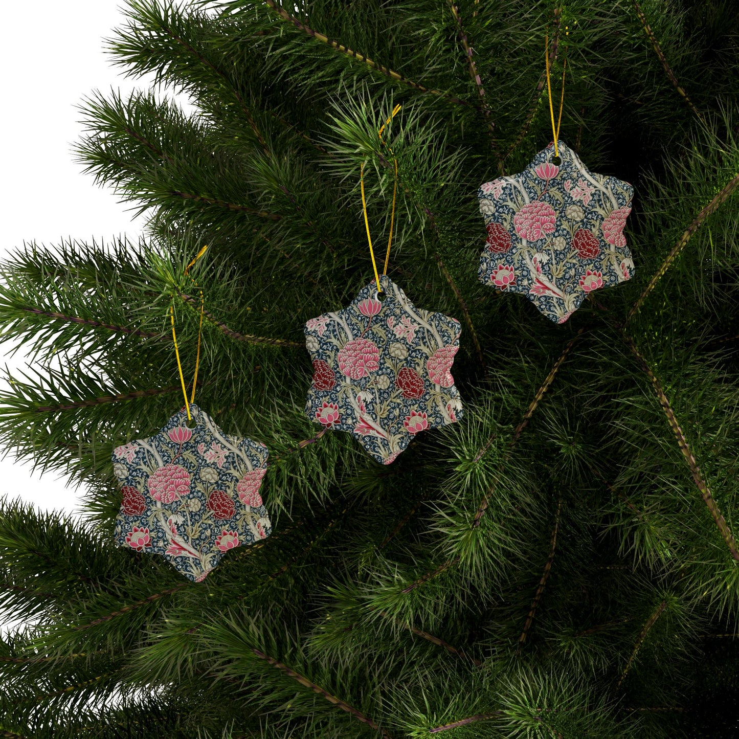 Ceramic Christmas Ornaments inspired by William Morris - Cray Collection - Double Sided Print: 1pc, 3pcs, 5pcs, 10pcs