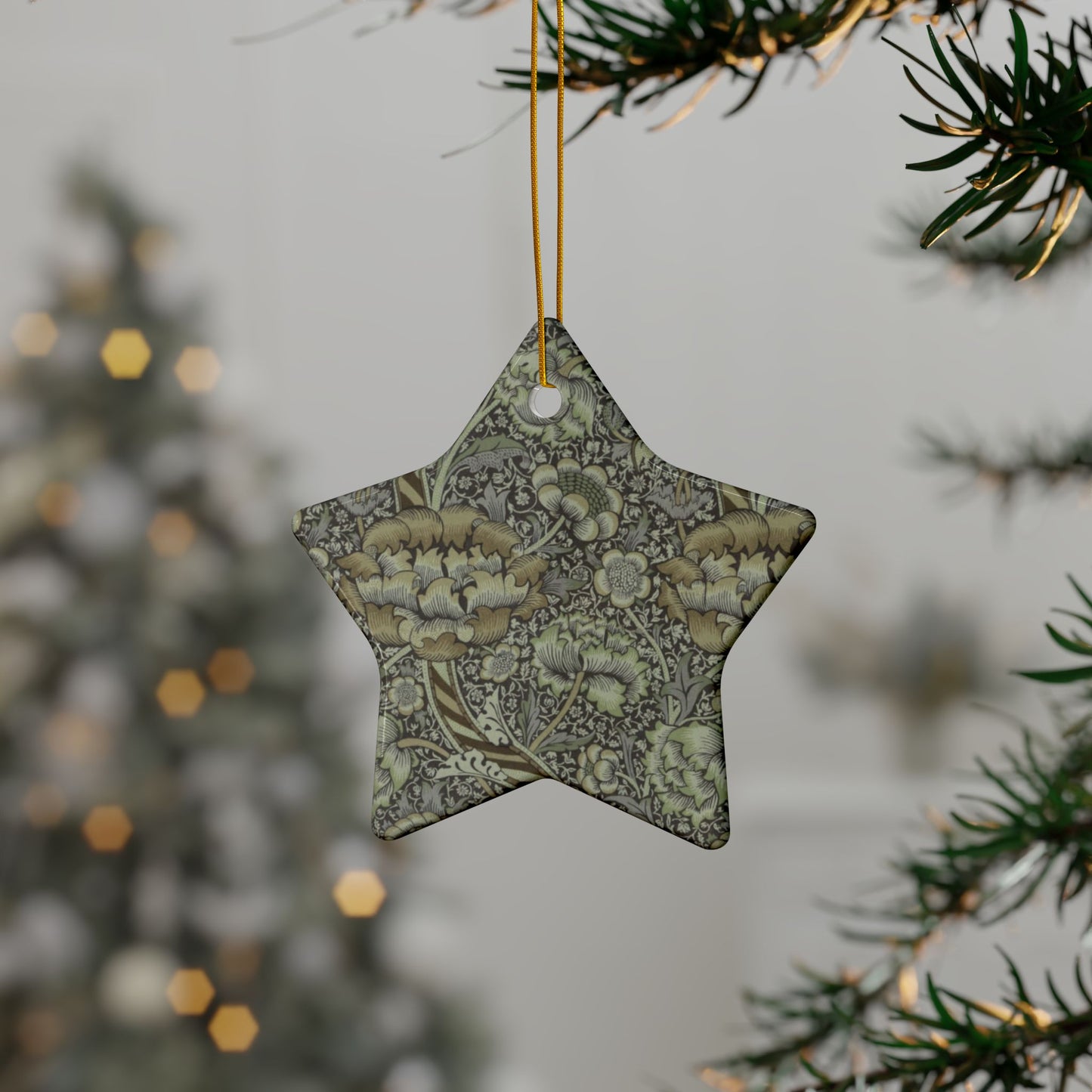 Ceramic Christmas Ornaments inspired by William Morris - Wandle Collection (Grey) - Double Sided Print: 1pc, 3pcs, 5pcs, 10pcs