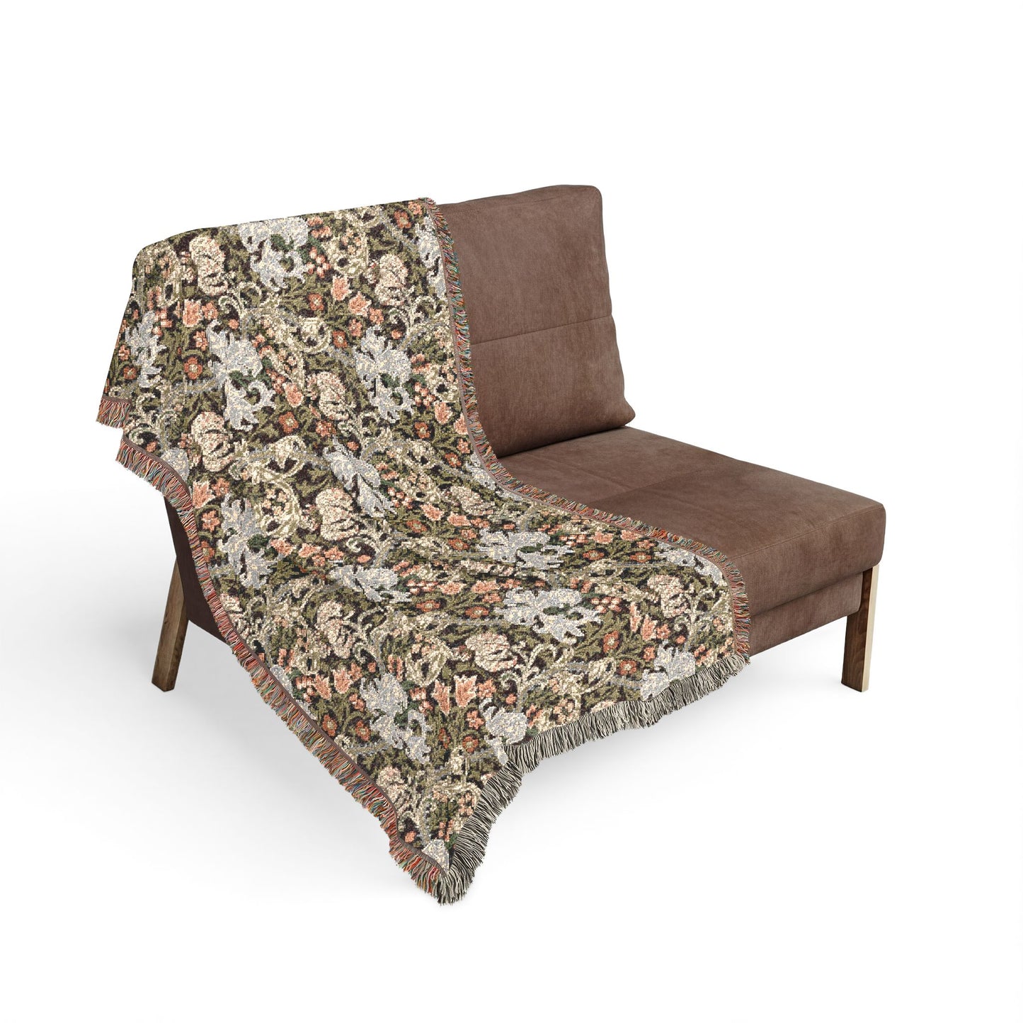 Woven Cotton Blanket inspired by William Morris - Golden Lily Collection (Midnight)