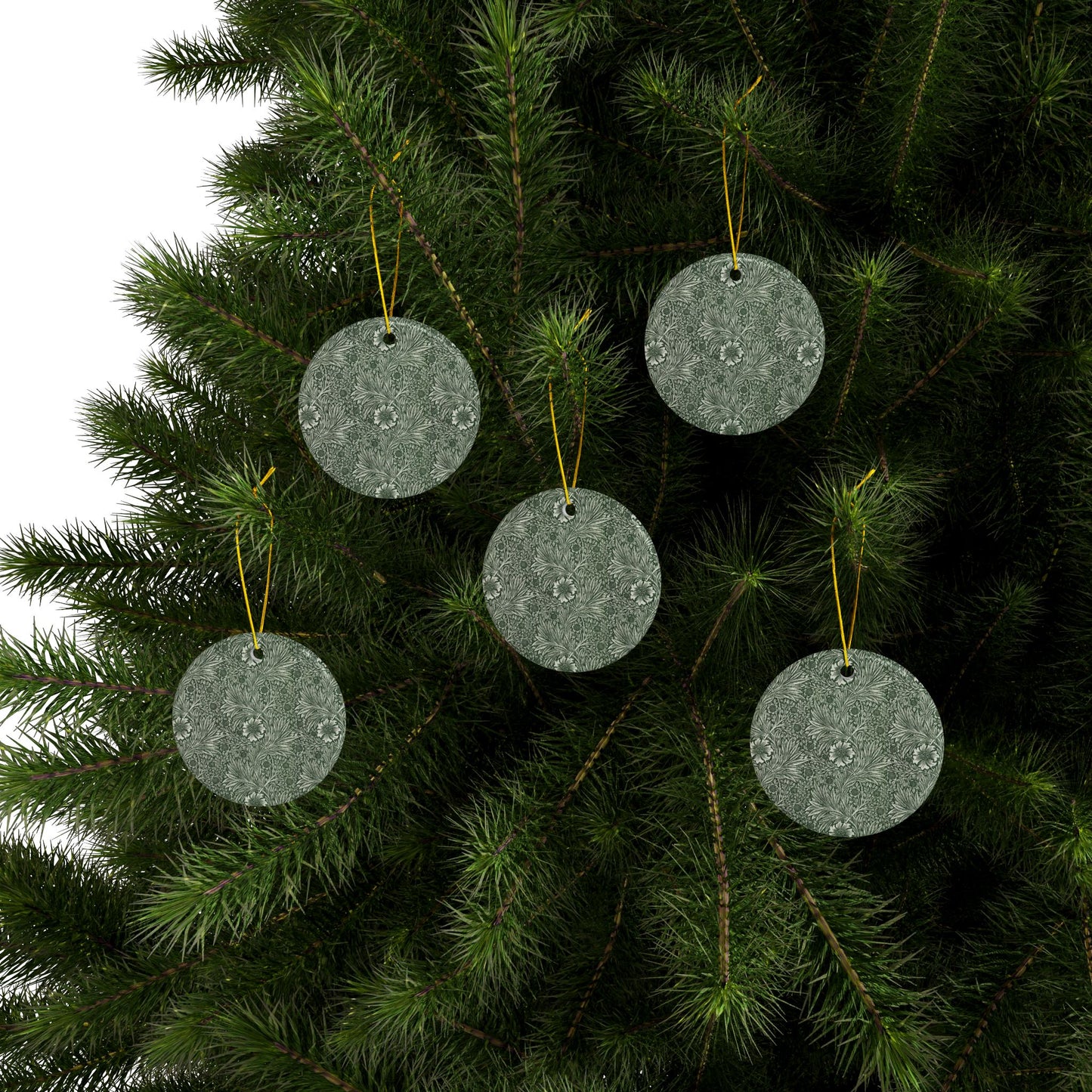 Ceramic Christmas Ornaments inspired by William Morris - Marigold Collection - Double Sided Print: 1pc, 3pcs, 5pcs, 10pcs