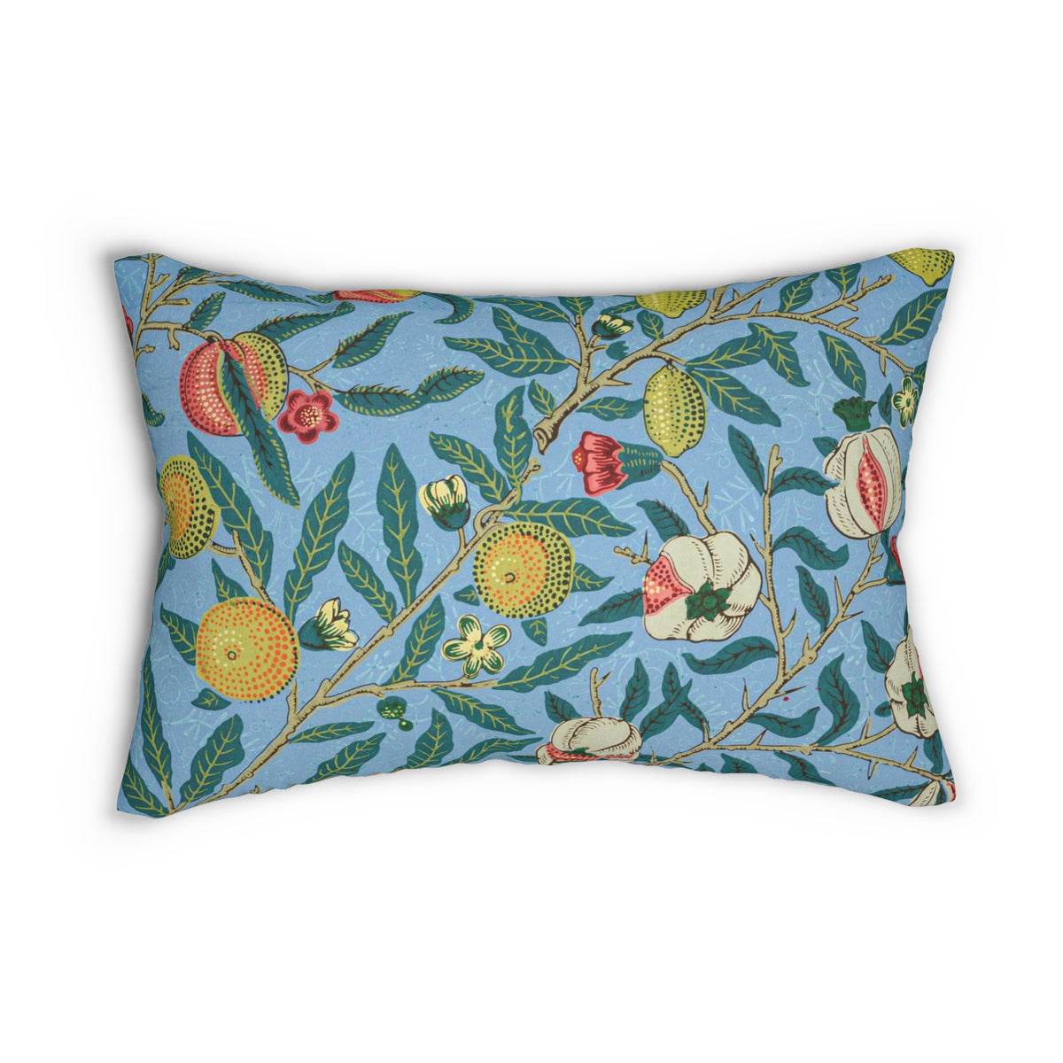 Botanical Floral Lumbar Pillow - Blue Fruit & Blossom Throw Pillow