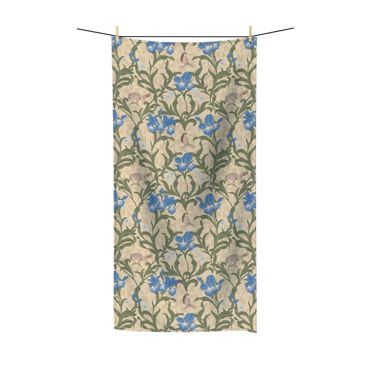 Luxury Polycotton Towel inspired by William Morris - Blue Iris Collection