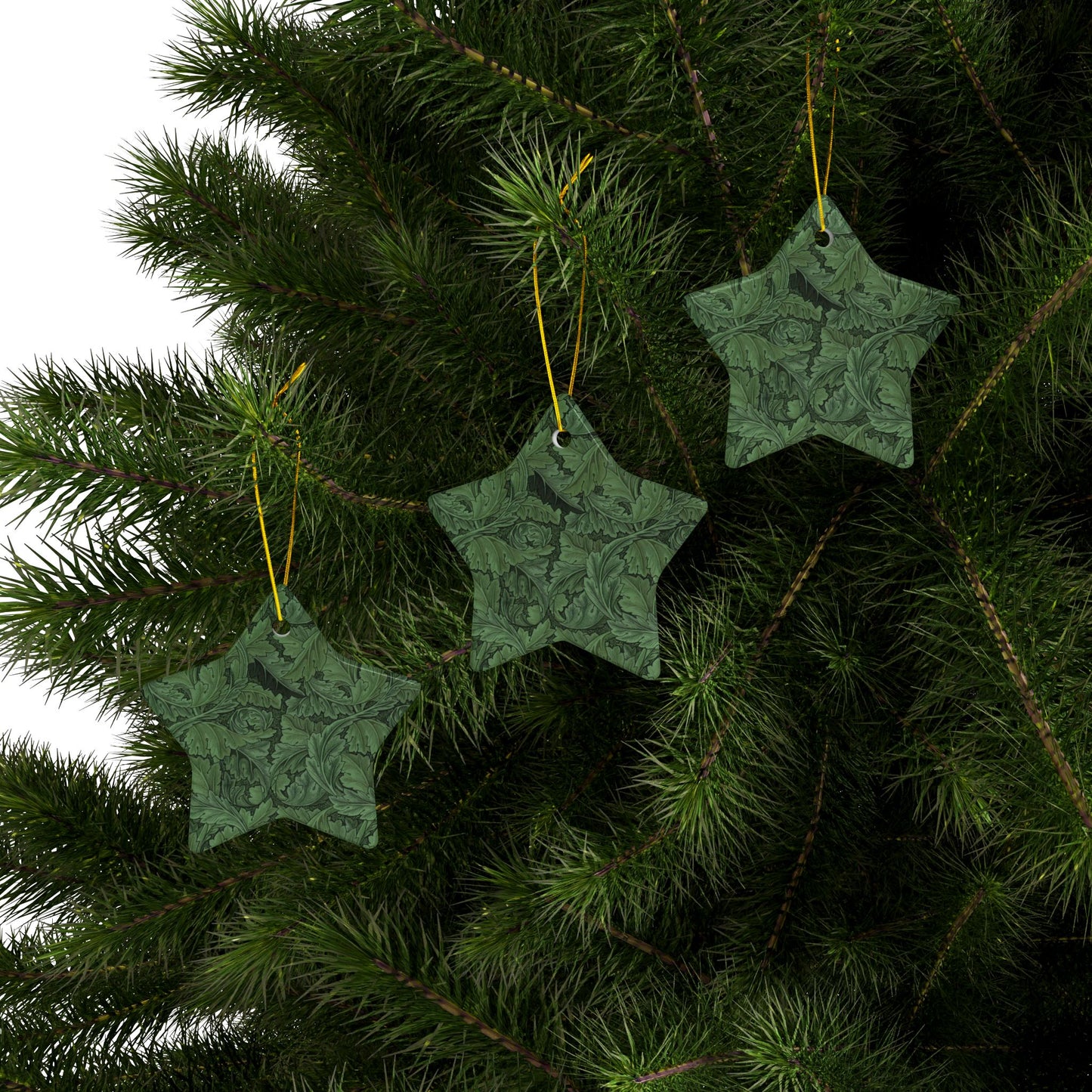 Ceramic Christmas Ornaments inspired by William Morris - Acanthus Collection (Green) - Double Sided Print: 1pc, 3pcs, 5pcs, 10pcs