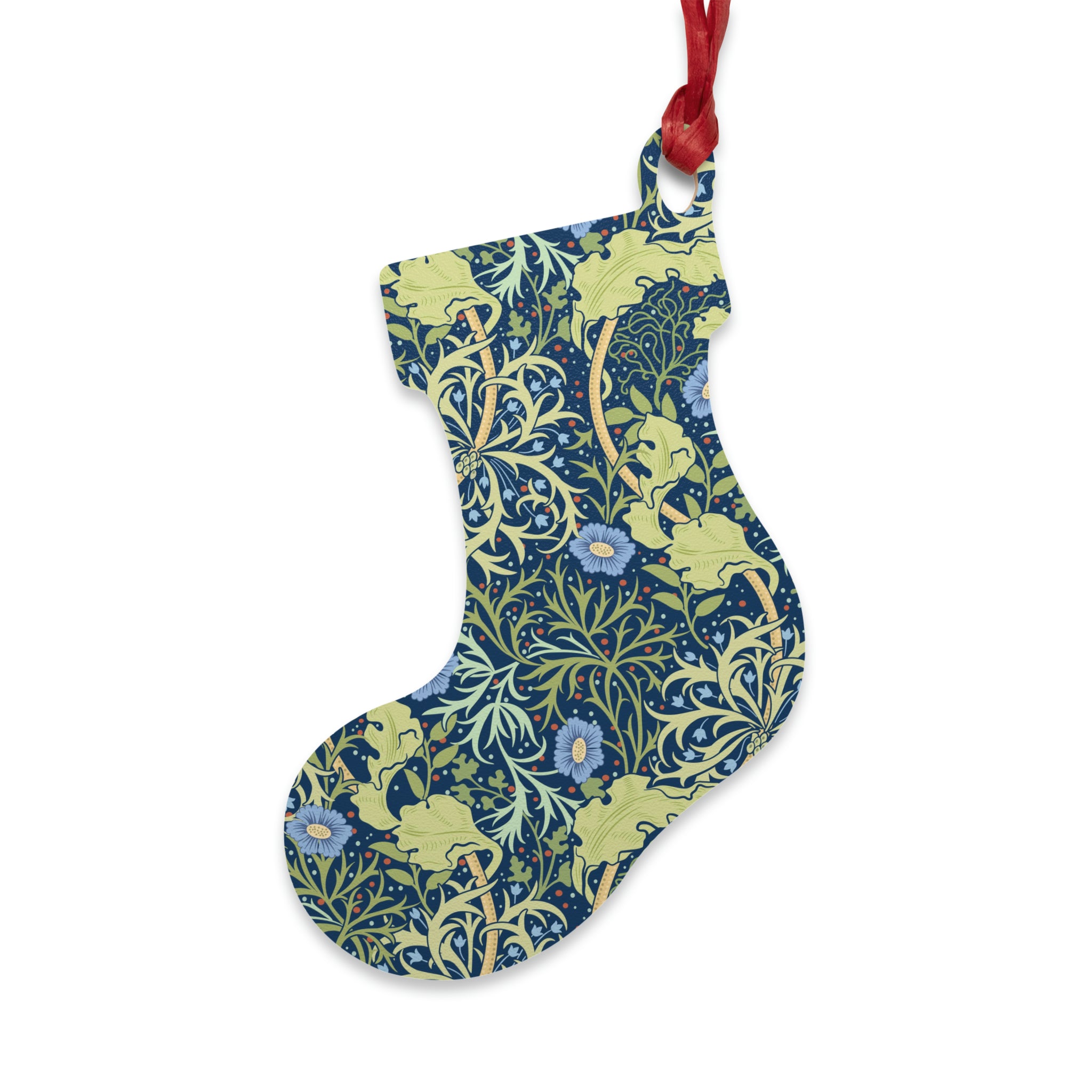 Wooden Christmas Ornaments by William Morris - Seaweed (Blue